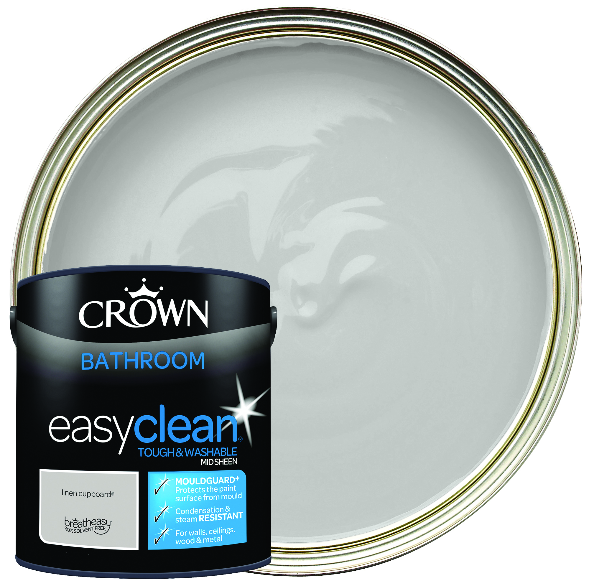 Image of Crown Easyclean Mid Sheen Emulsion Bathroom Paint - Linen Cupboard - 2.5L