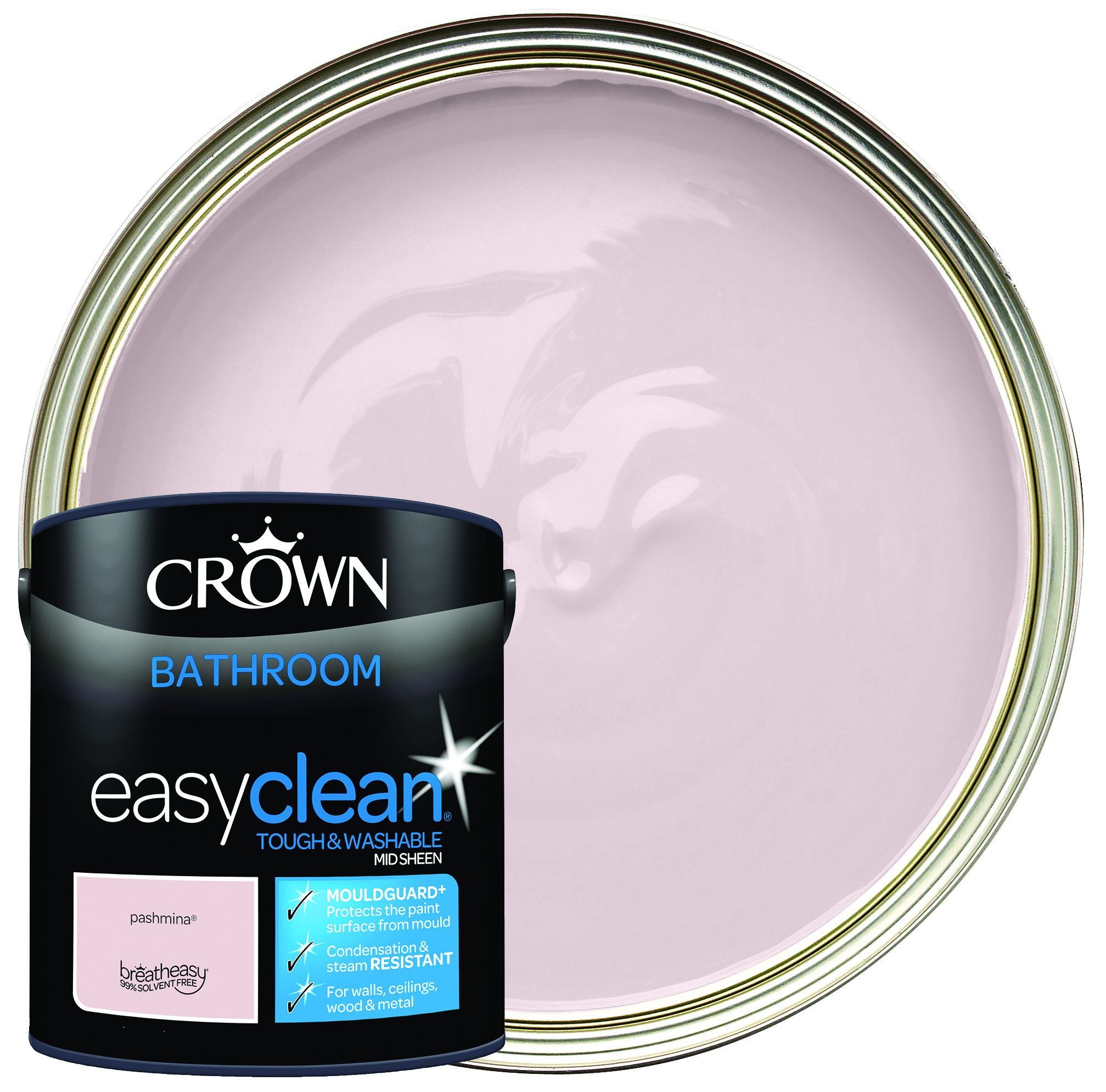 Image of Crown Easyclean Mid Sheen Emulsion Bathroom Paint - Pashmina - 2.5L