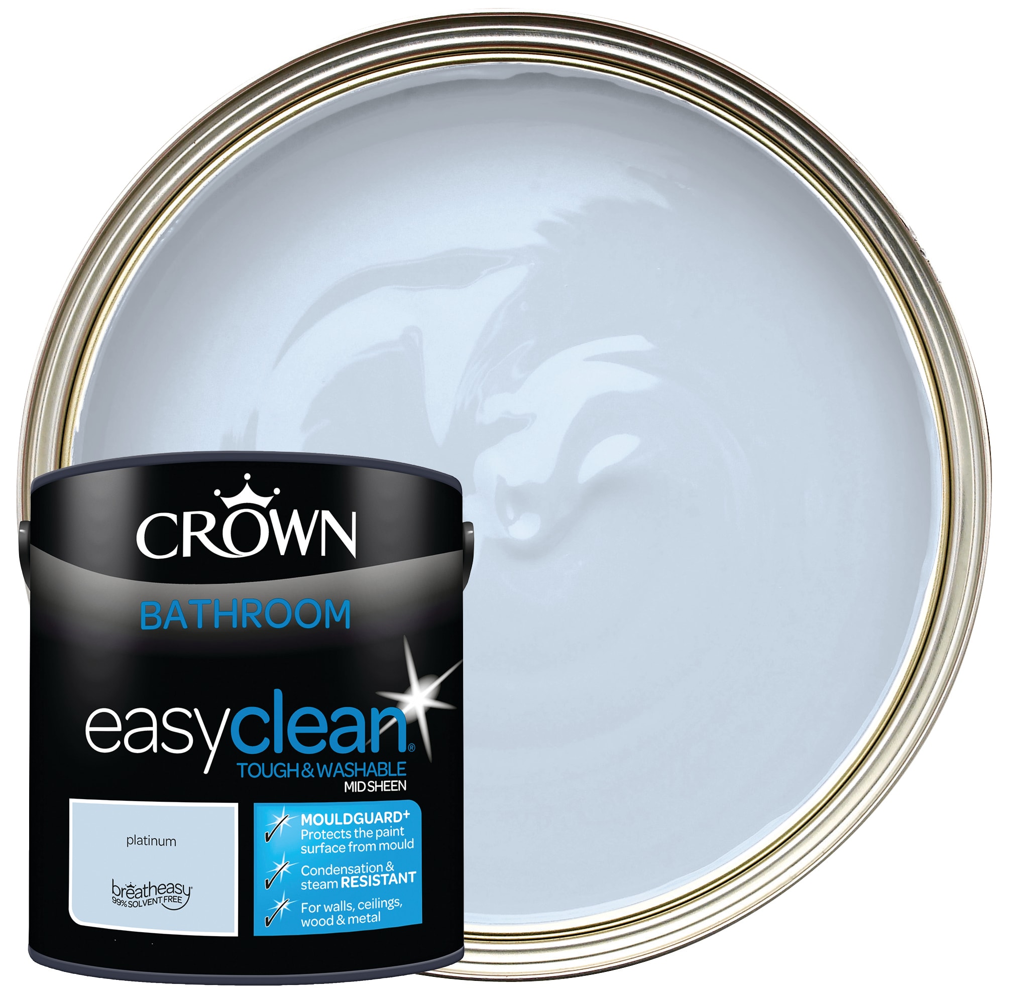 Crown Easyclean Mid Sheen Emulsion Bathroom Paint Platinum 2.5L