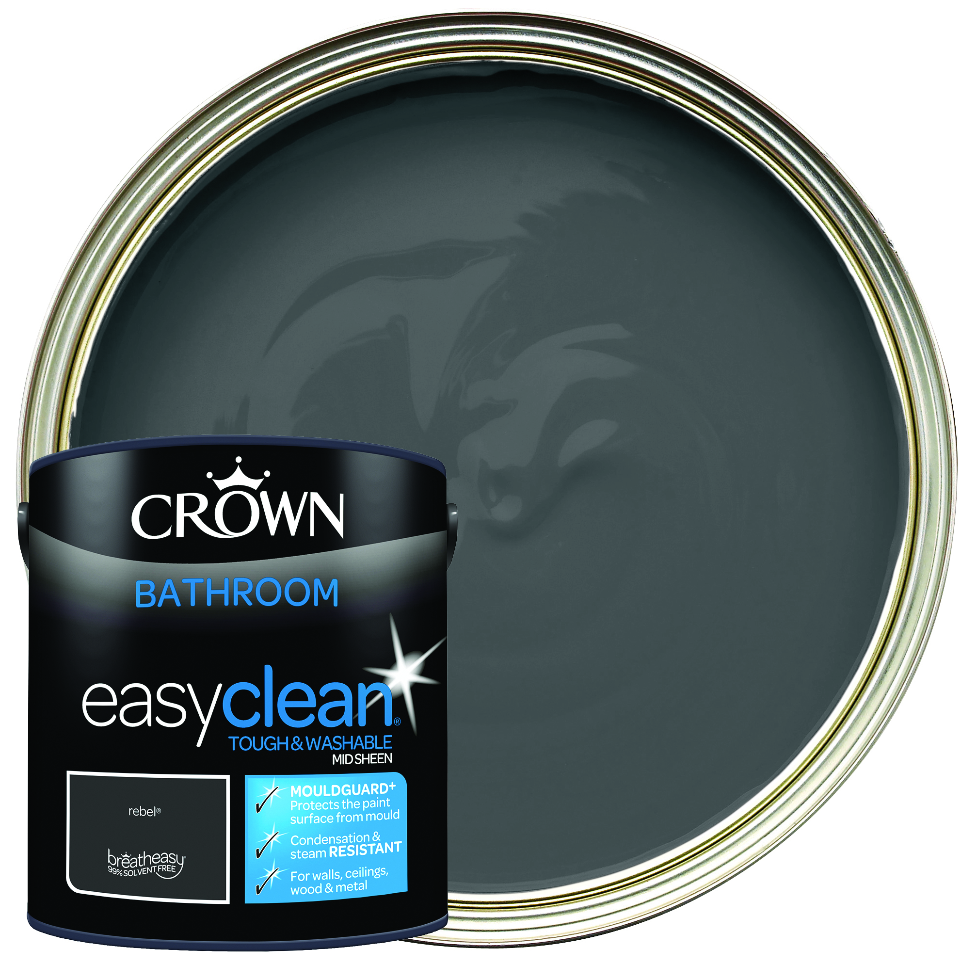Crown Easyclean Mid Sheen Emulsion Bathroom Paint - Rebel - 2.5L