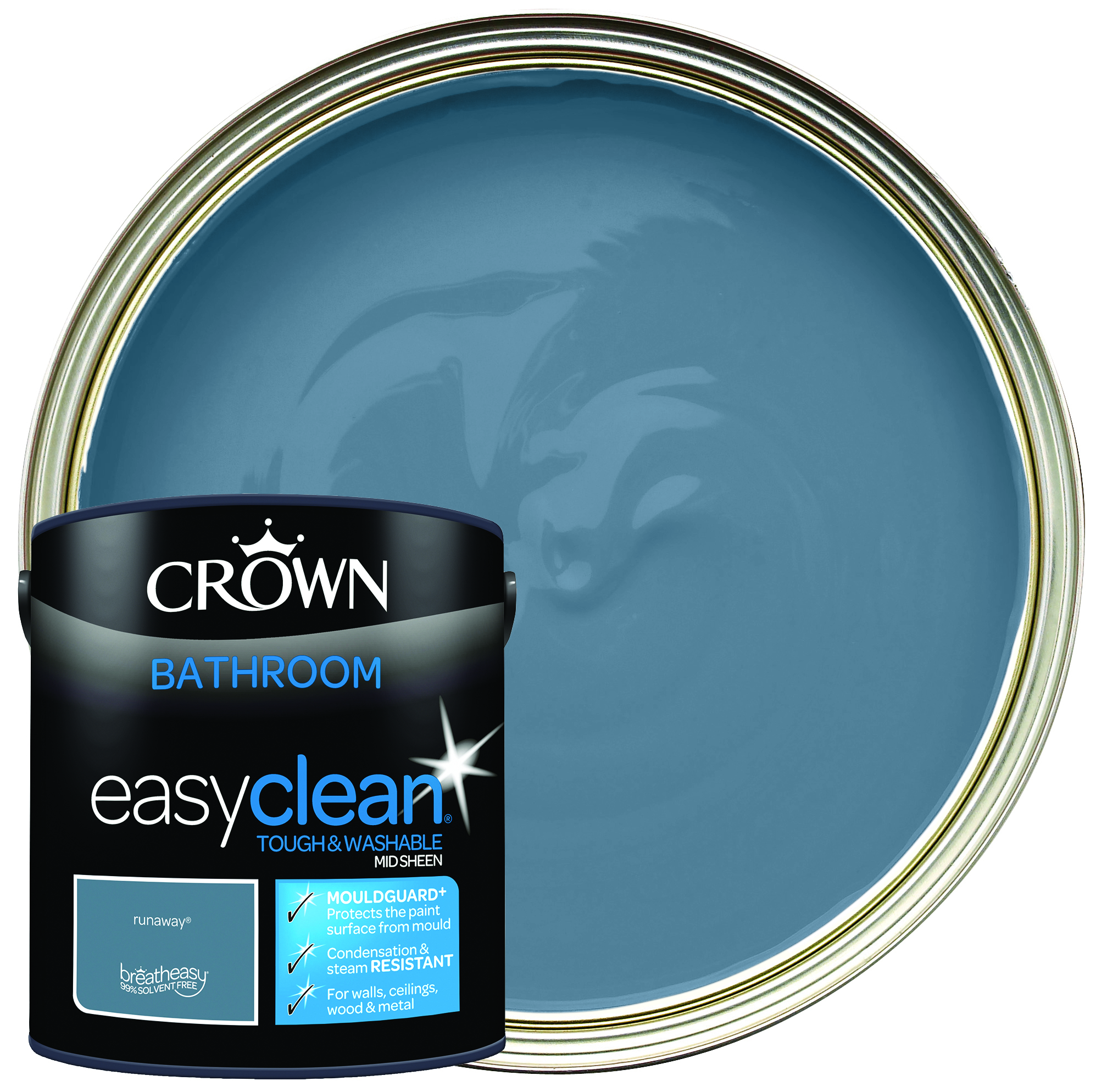 Crown Easyclean Mid Sheen Emulsion Bathroom Paint - Runaway - 2.5L