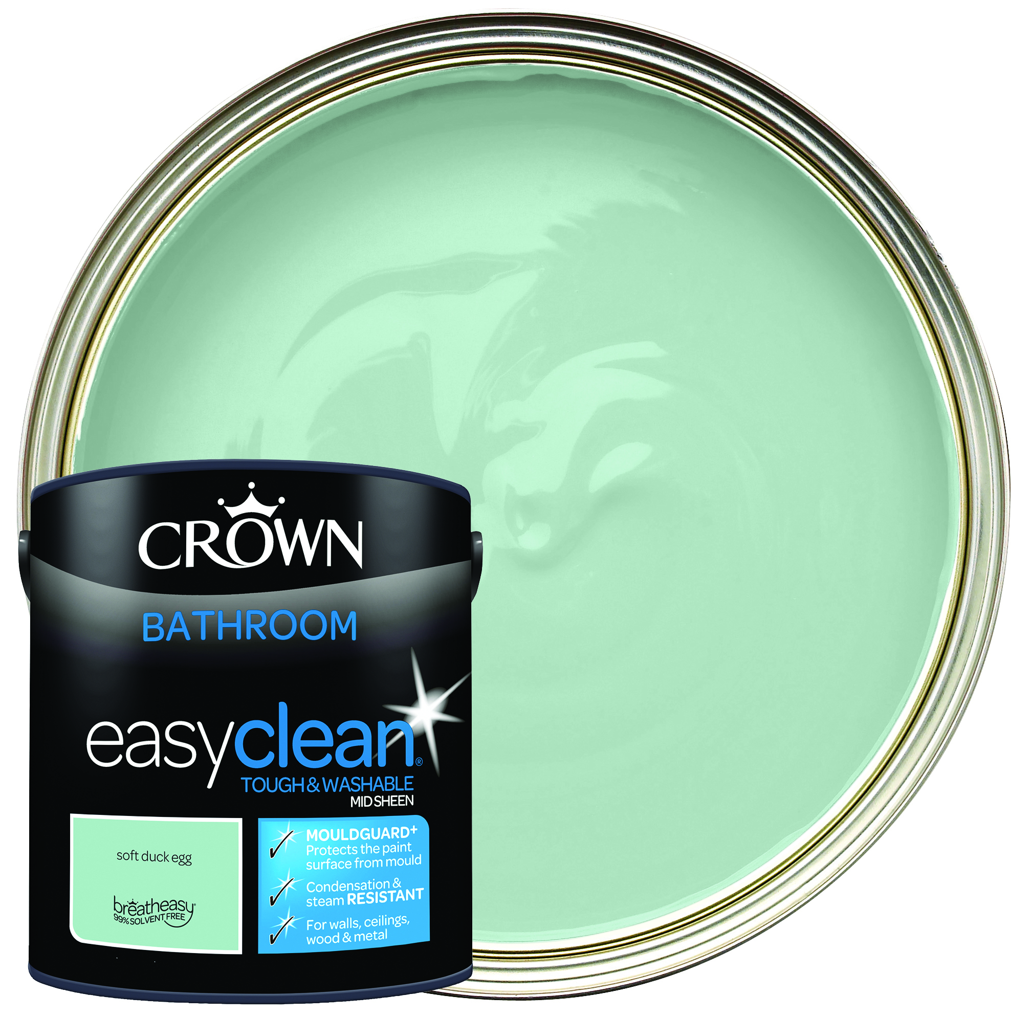 Image of Crown Easyclean Mid Sheen Emulsion Bathroom Paint - Soft Duck Egg - 2.5L