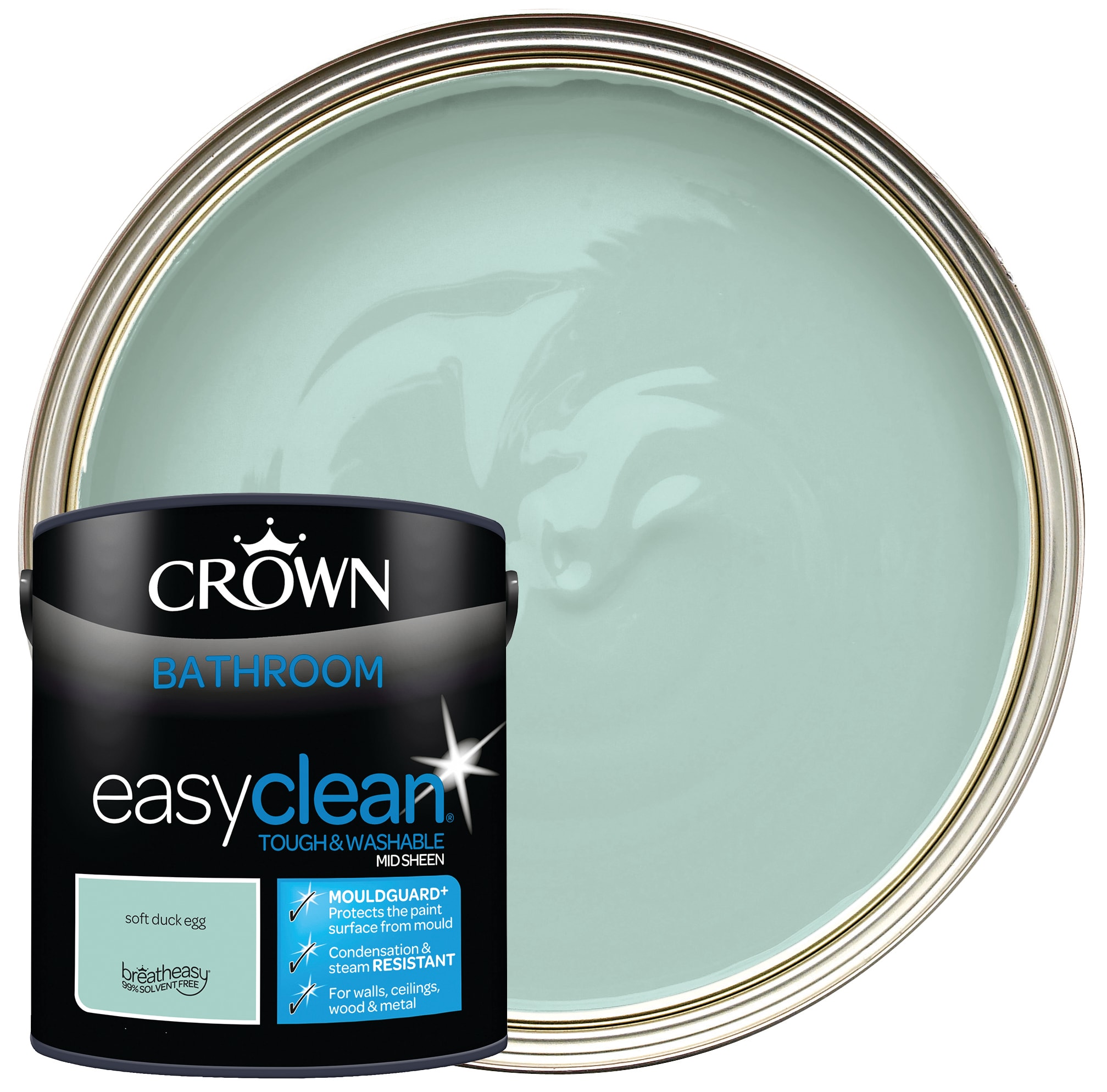 Crown Easyclean Mid Sheen Emulsion Bathroom Paint Soft Duck Egg 2