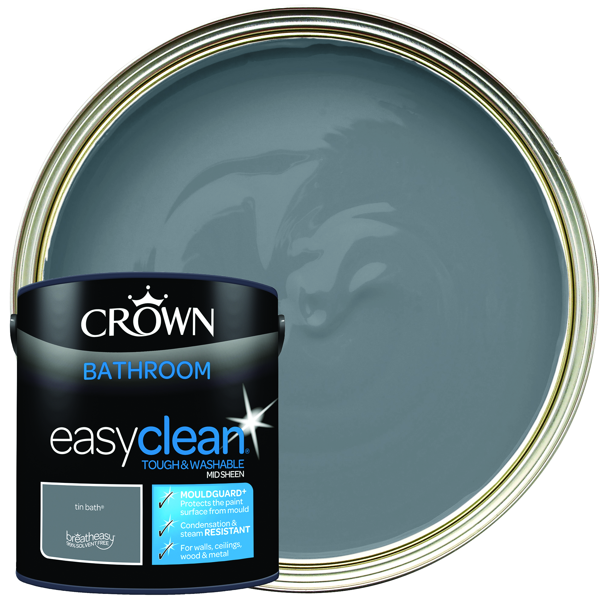 Image of Crown Easyclean Mid Sheen Emulsion Bathroom Paint - Tin Bath - 2.5L