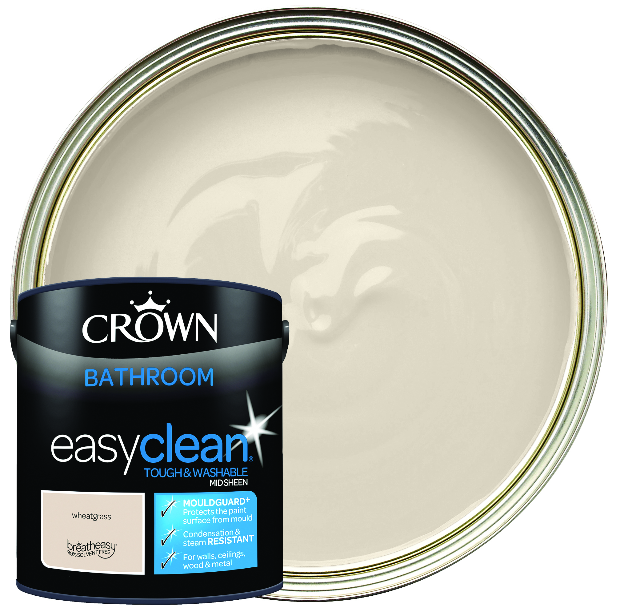 Crown Easyclean Mid Sheen Emulsion Bathroom Paint - Wheatgrass - 2.5L