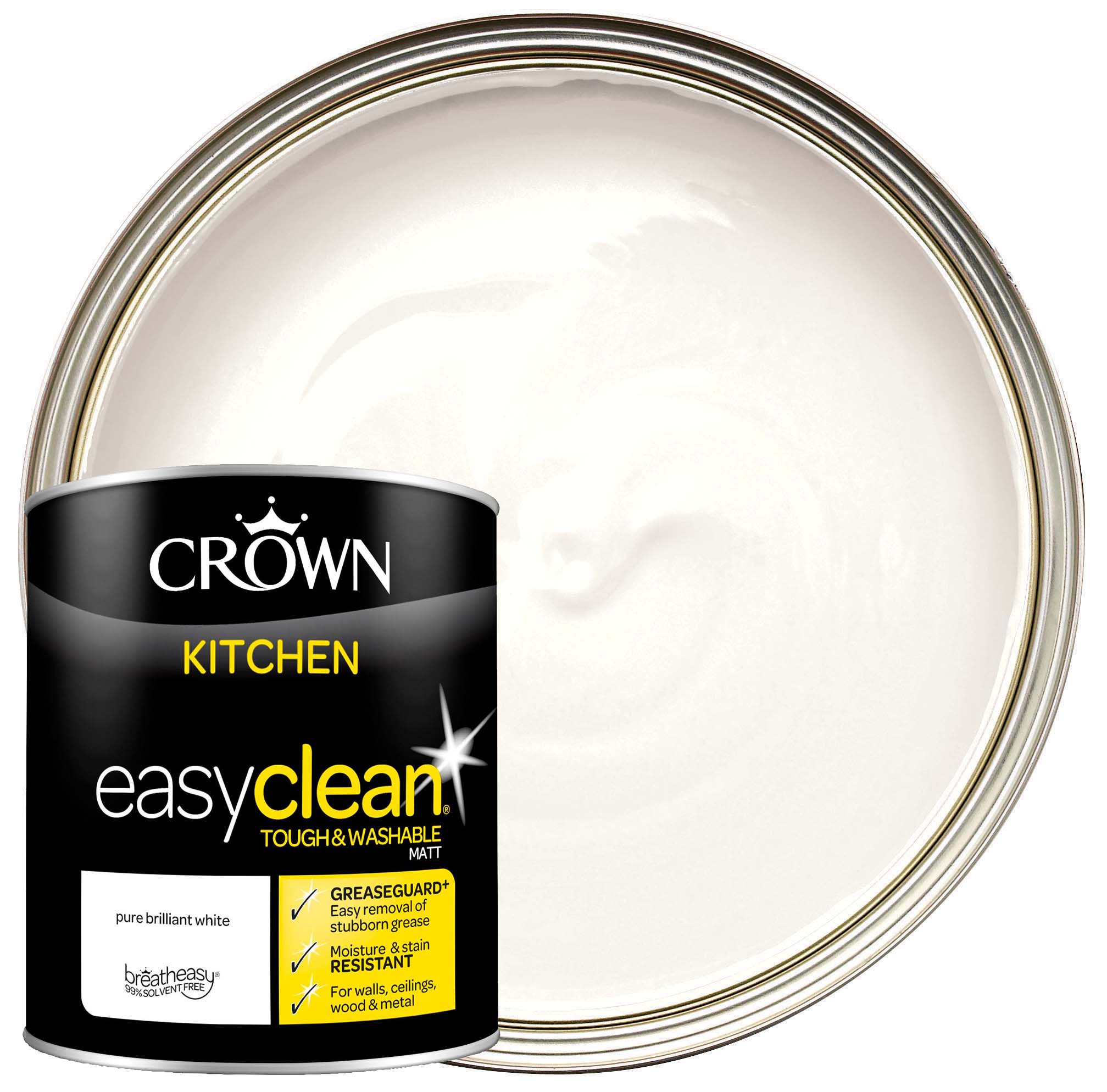 Crown Easyclean Matt Emulsion Kitchen Paint - Brilliant White - 1L