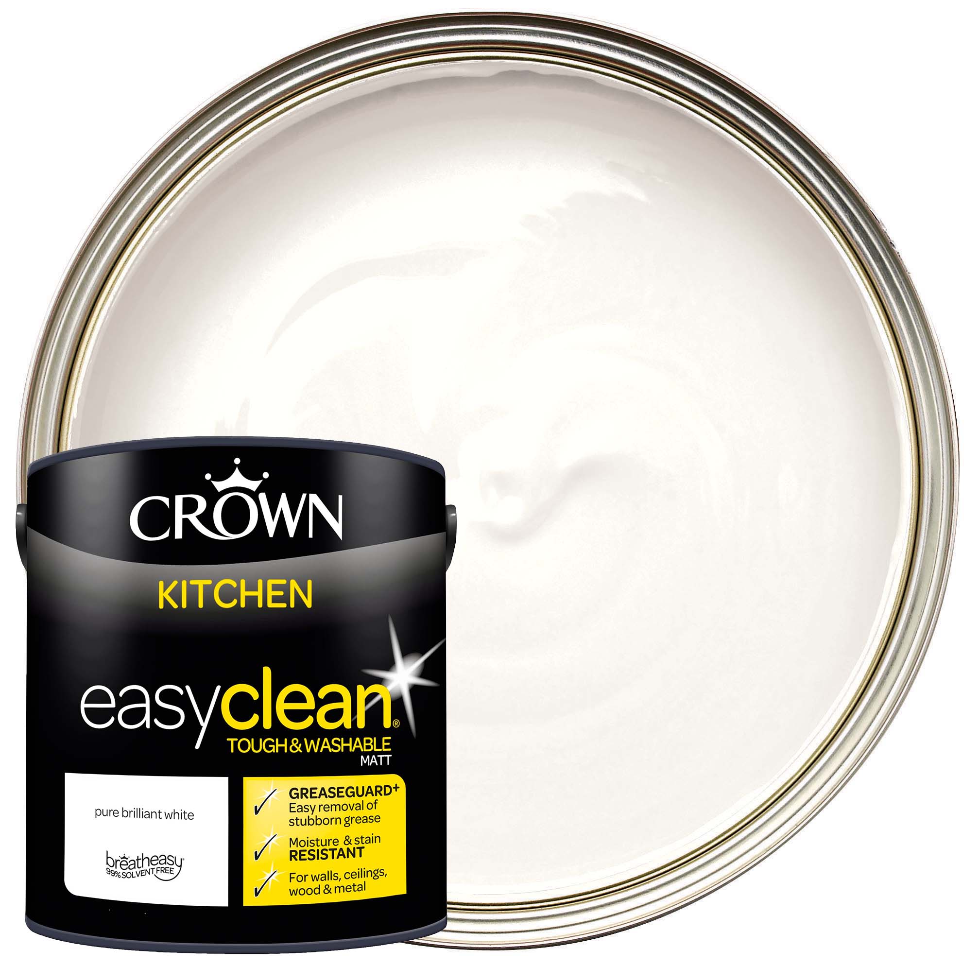 Image of Crown Easyclean Matt Emulsion Kitchen Paint - Brilliant White - 2.5L