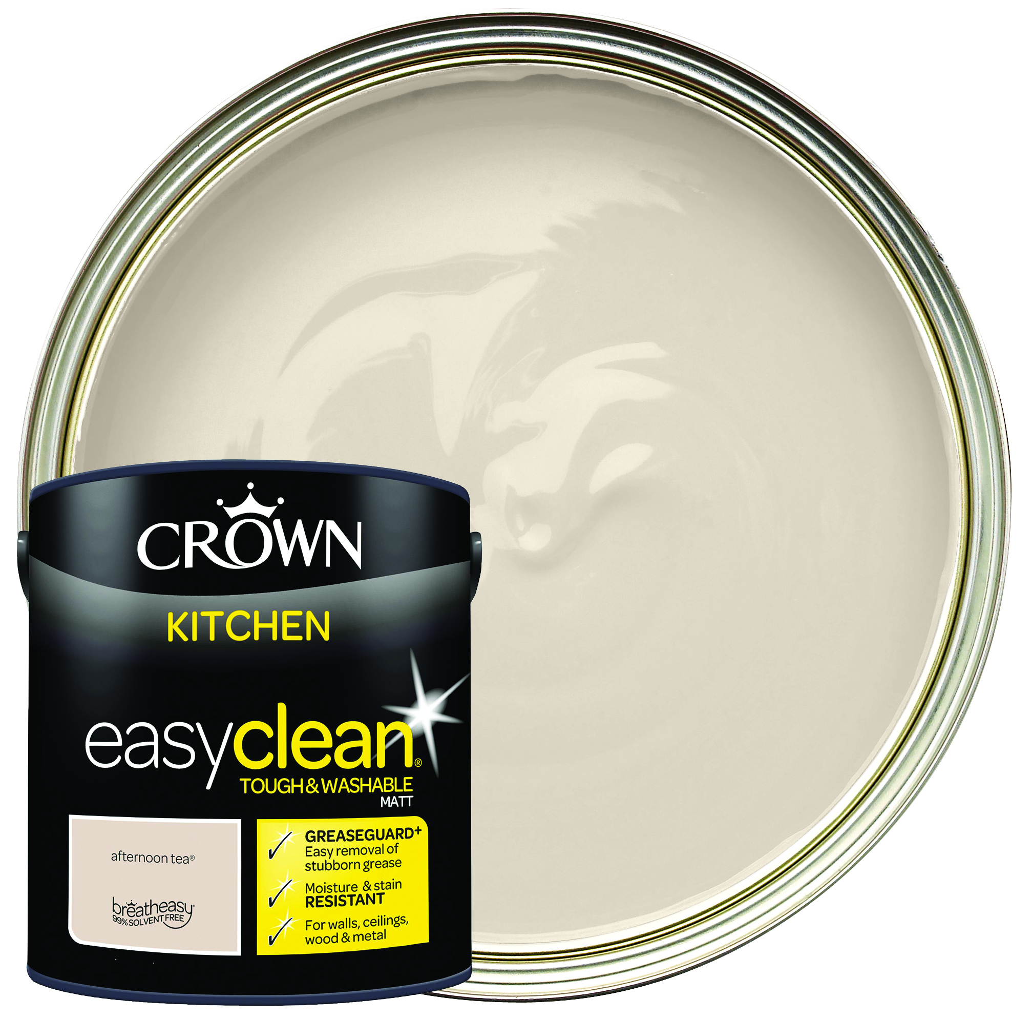 Image of Crown Easyclean Matt Emulsion Kitchen Paint - Afternoon Tea - 2.5L