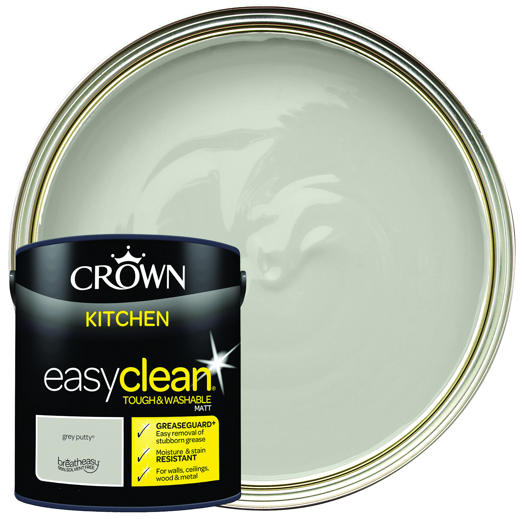 Crown Easyclean Matt Emulsion Kitchen Paint - Grey Putty - 2.5L
