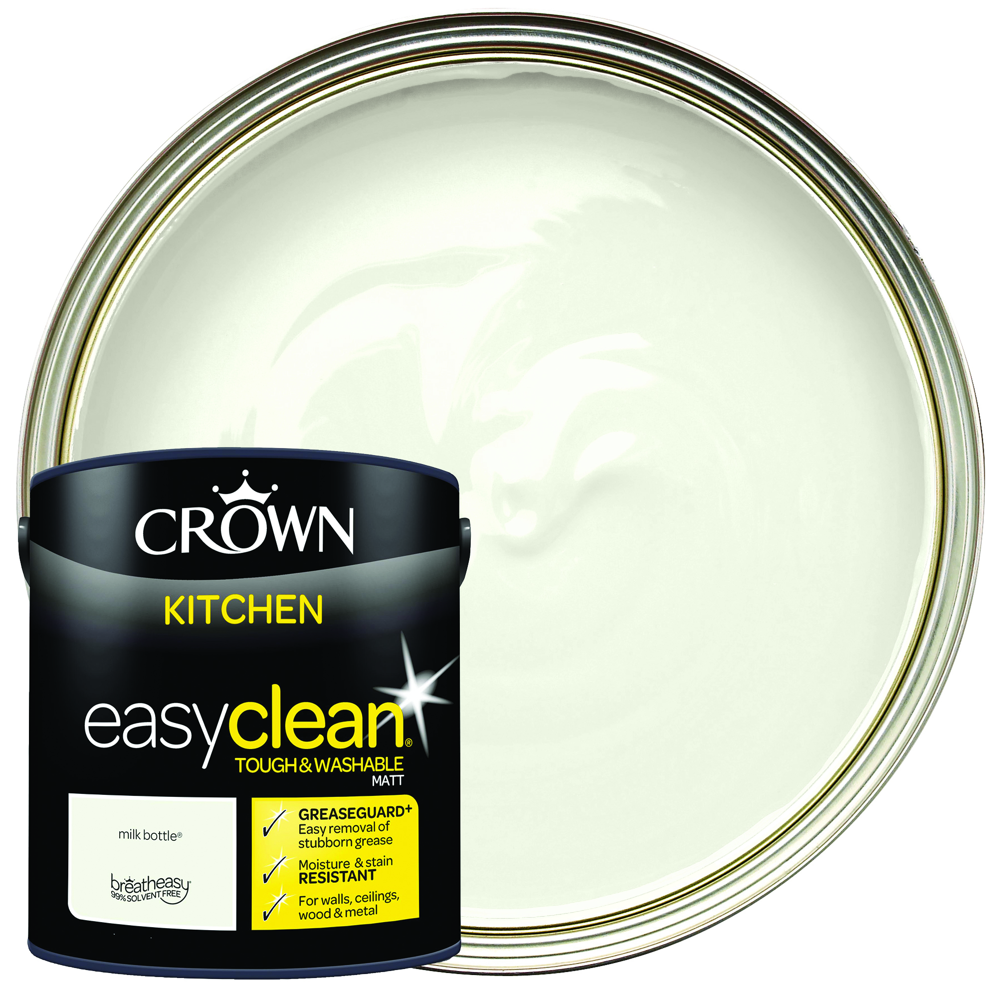 Image of Crown Easyclean Matt Emulsion Kitchen Paint - Milk Bottle - 2.5L