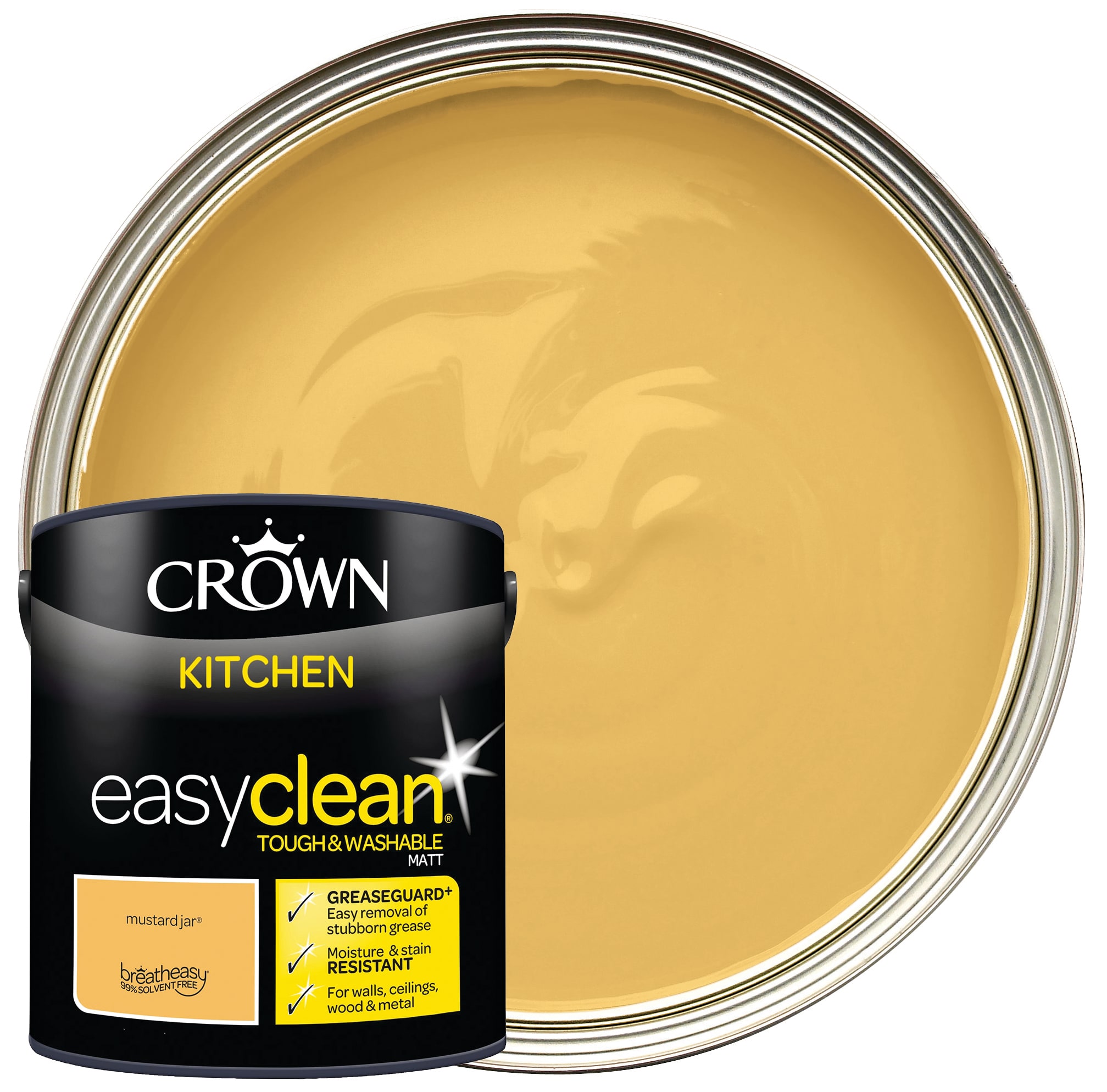 Crown Easyclean Matt Emulsion Kitchen Paint Mustard Jar 2.5L