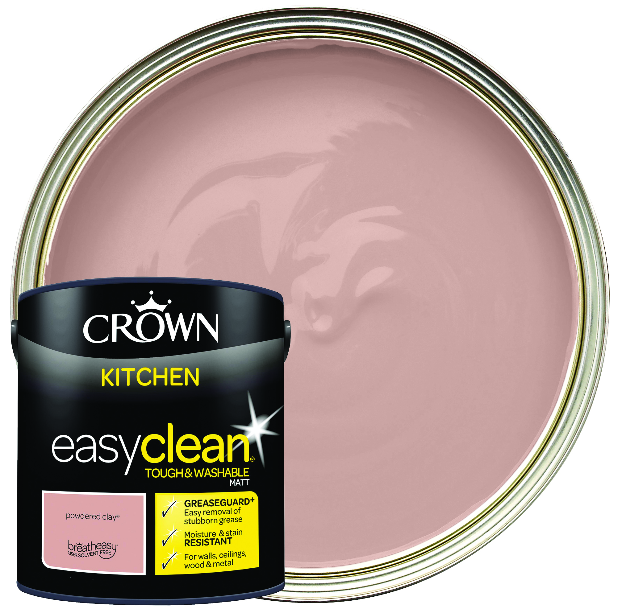 Image of Crown Easyclean Matt Emulsion Kitchen Paint - Powdered Clay - 2.5L