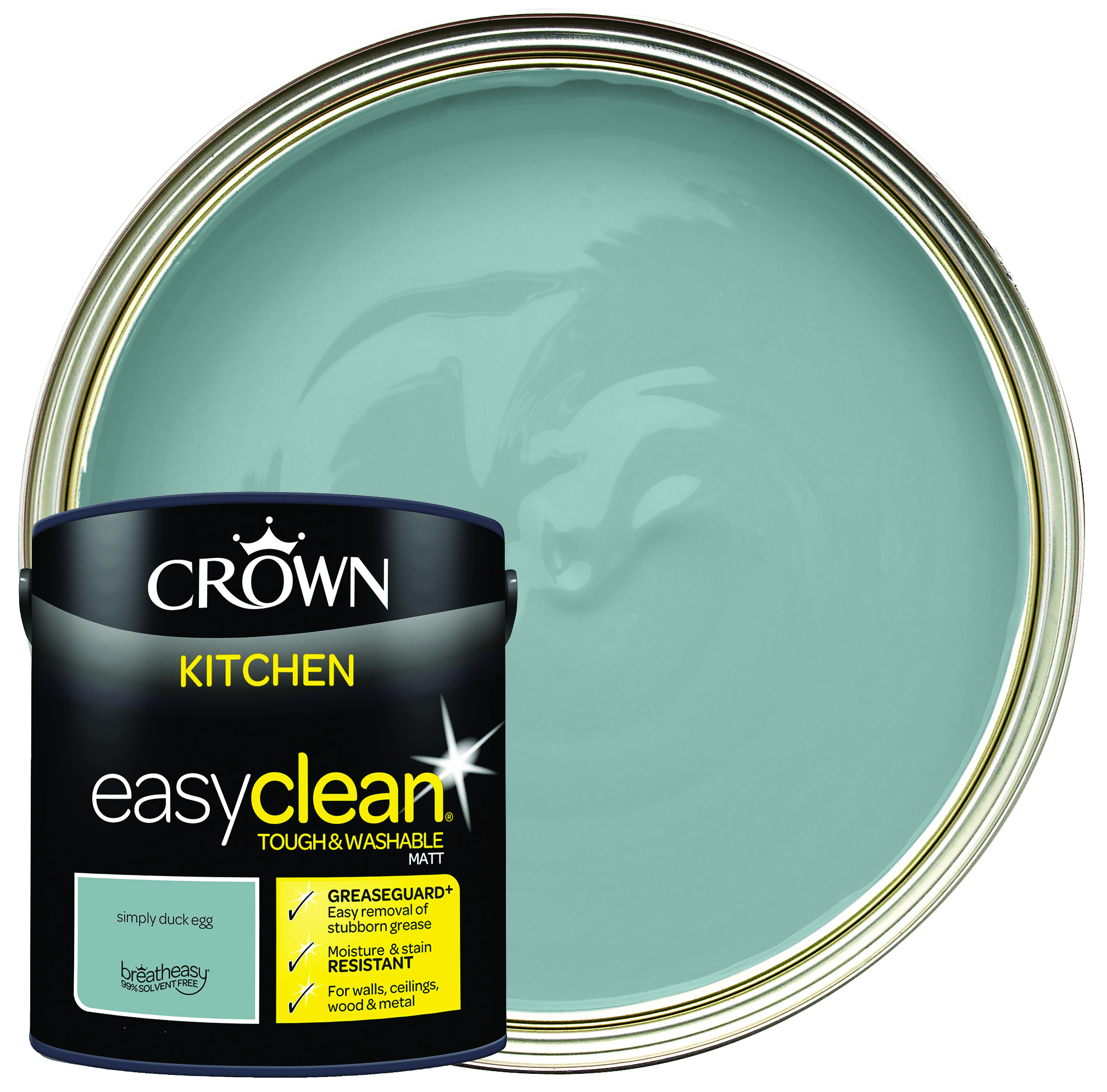 Crown Easyclean Matt Emulsion Kitchen Paint - Simply Duck Egg - 2.5L