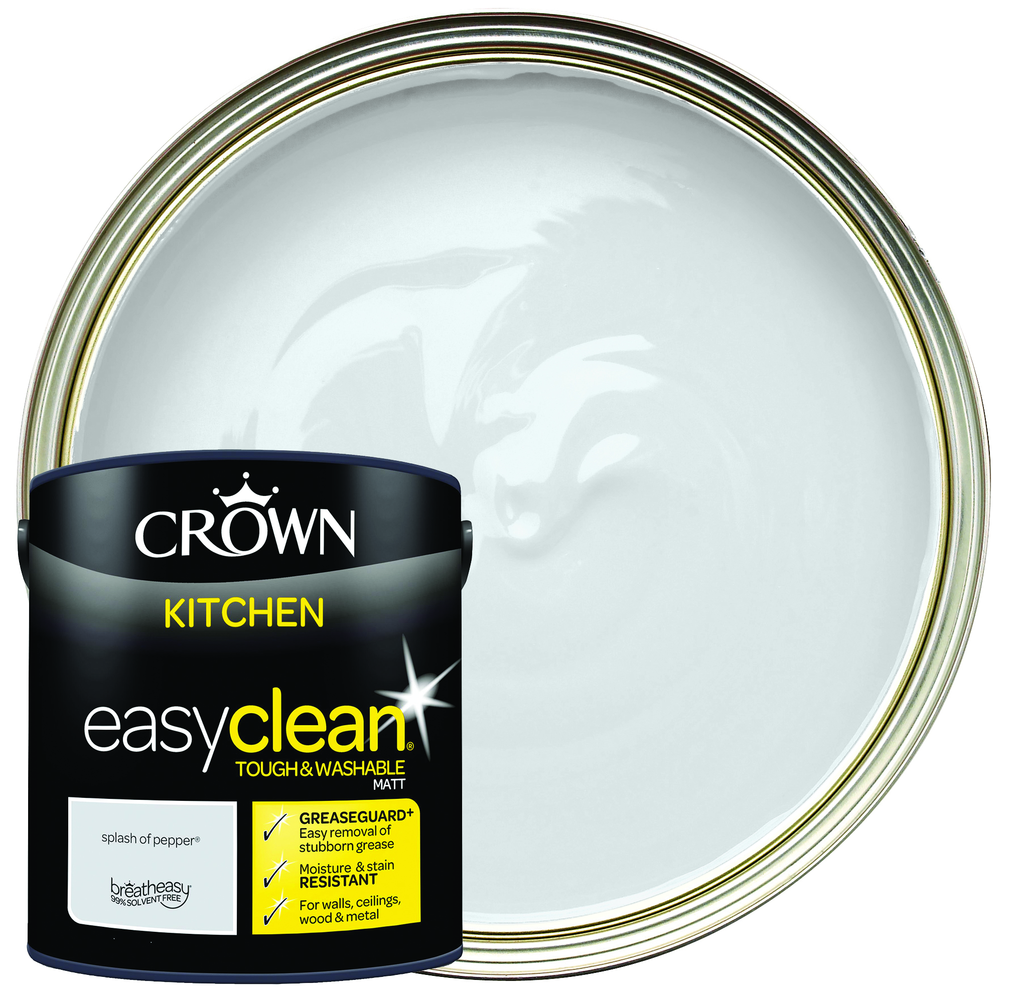 Image of Crown Easyclean Matt Emulsion Kitchen Paint - Splash of Pepper - 2.5L