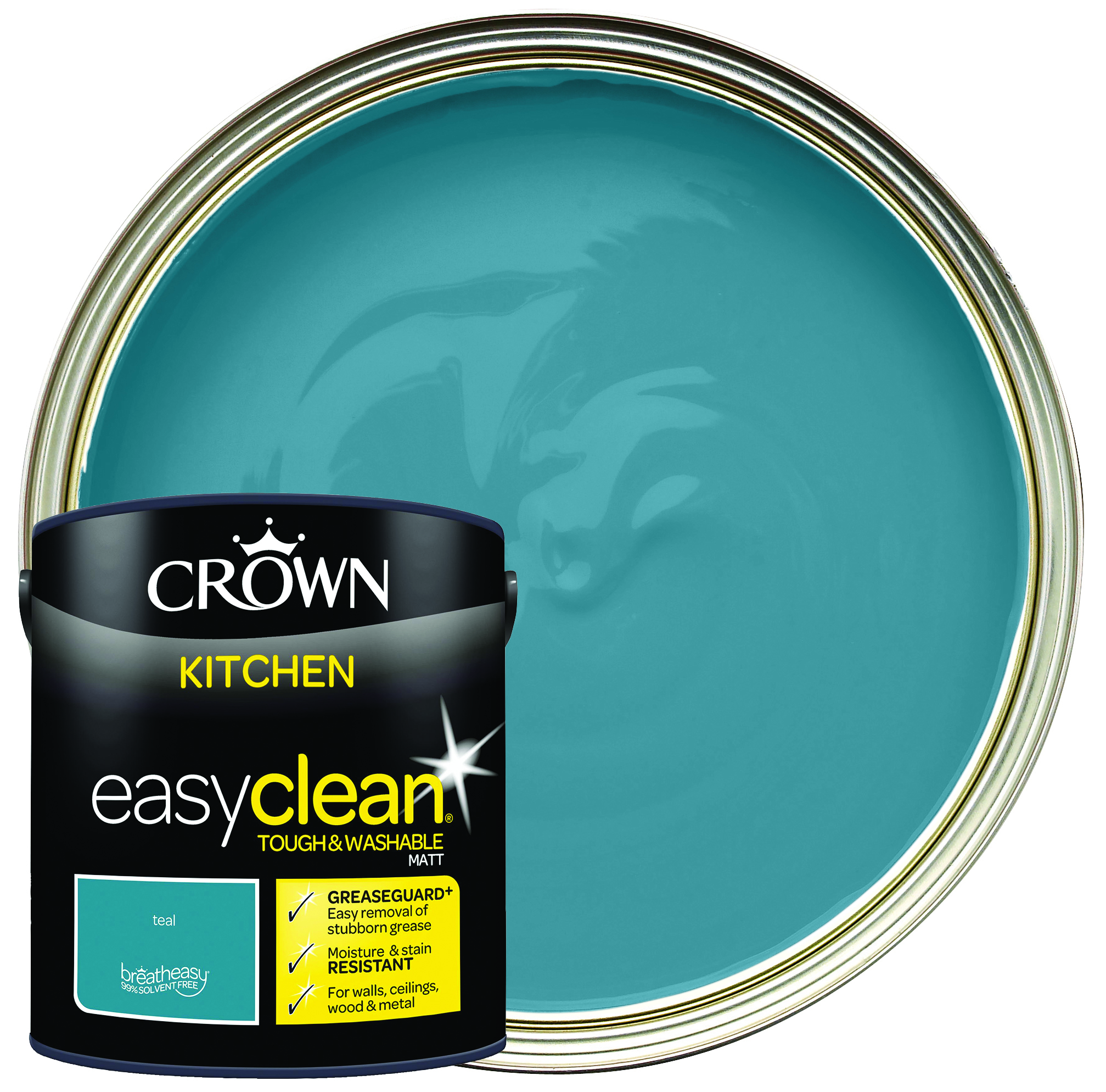 Image of Crown Easyclean Matt Emulsion Kitchen Paint - Kitchen Teal - 2.5L