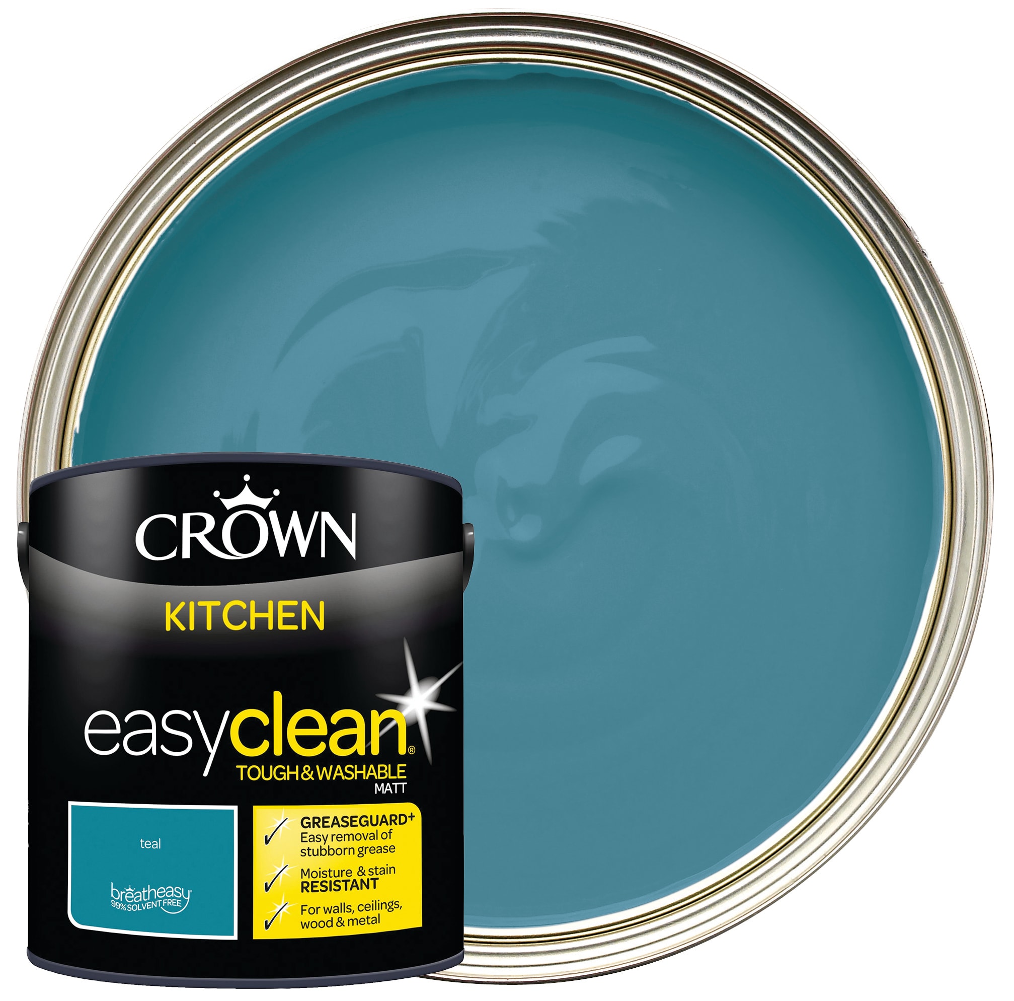 Crown Easyclean Matt Emulsion Kitchen Paint Kitchen Teal 2.5L