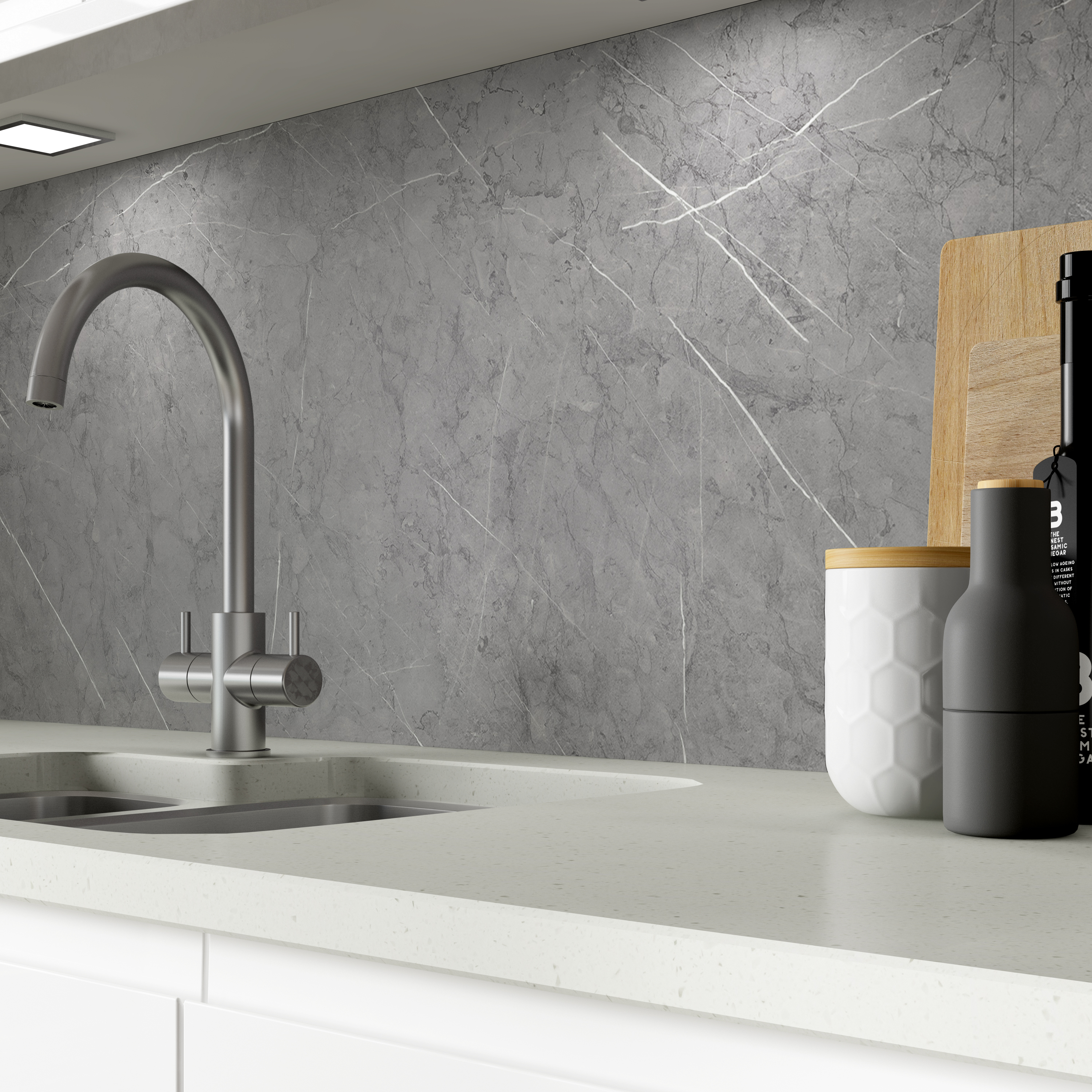 Image of AluSplash Grey Marble Satin Splashback - 3050 x 610 x 4mm