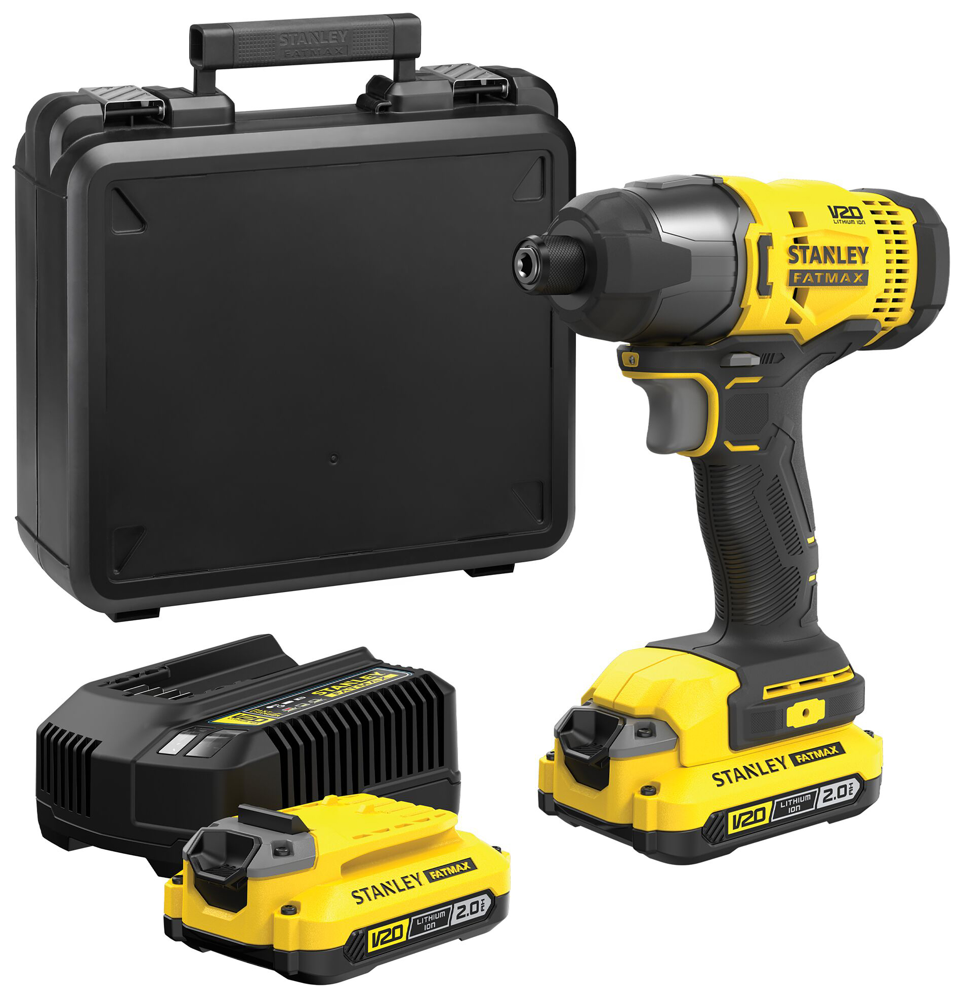 Image of Stanley FatMax® V20 SFMCF800D2K-GB 18V 2 x 2.0AH Cordless Brushed Impact Drill Driver with Kitbox