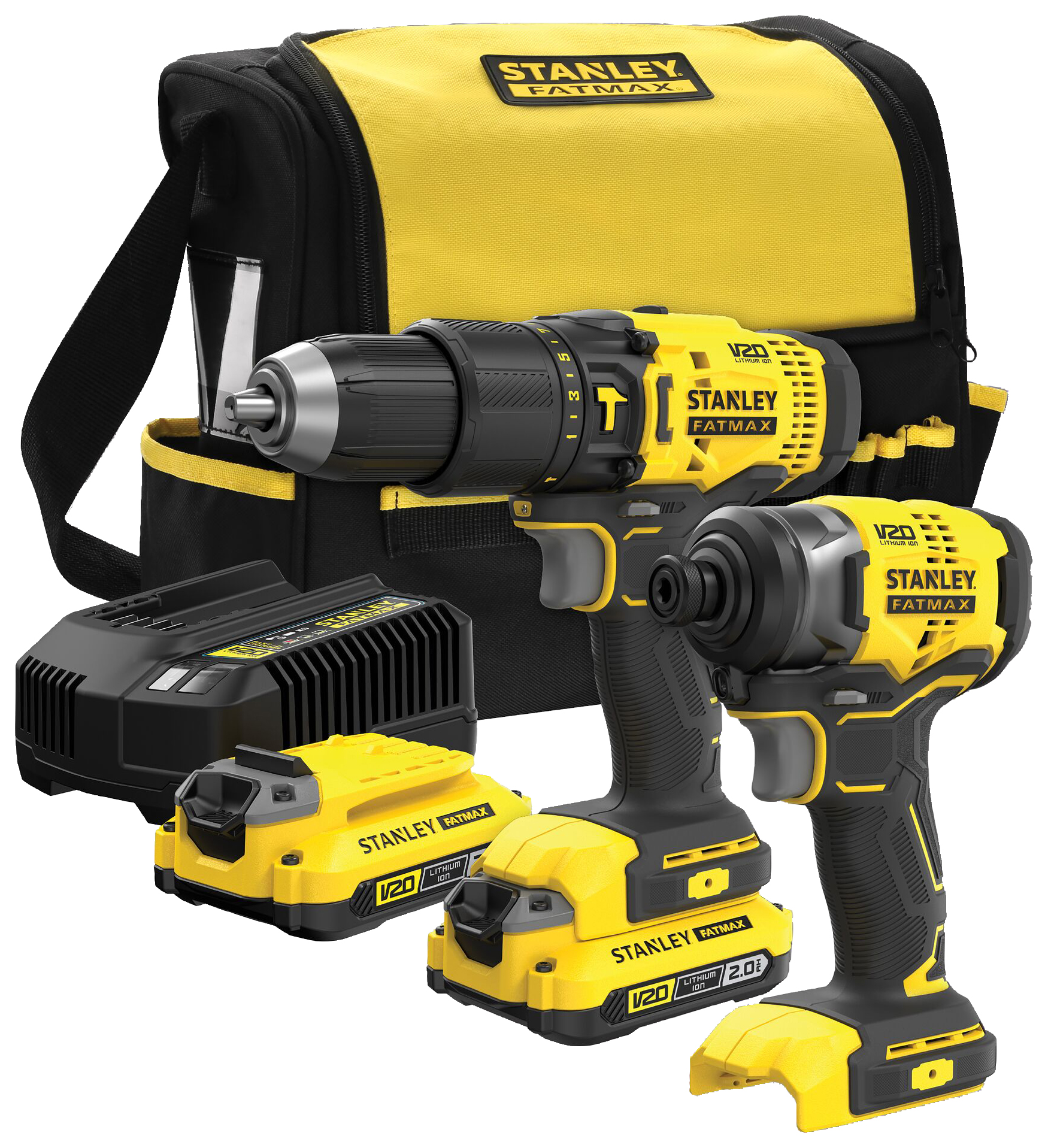 Image of Stanley FatMax® V20 SFMCK465D2S-GB 18V 2 x 2.0AH Cordless Combi Drill and Impact Driver Twin Kit