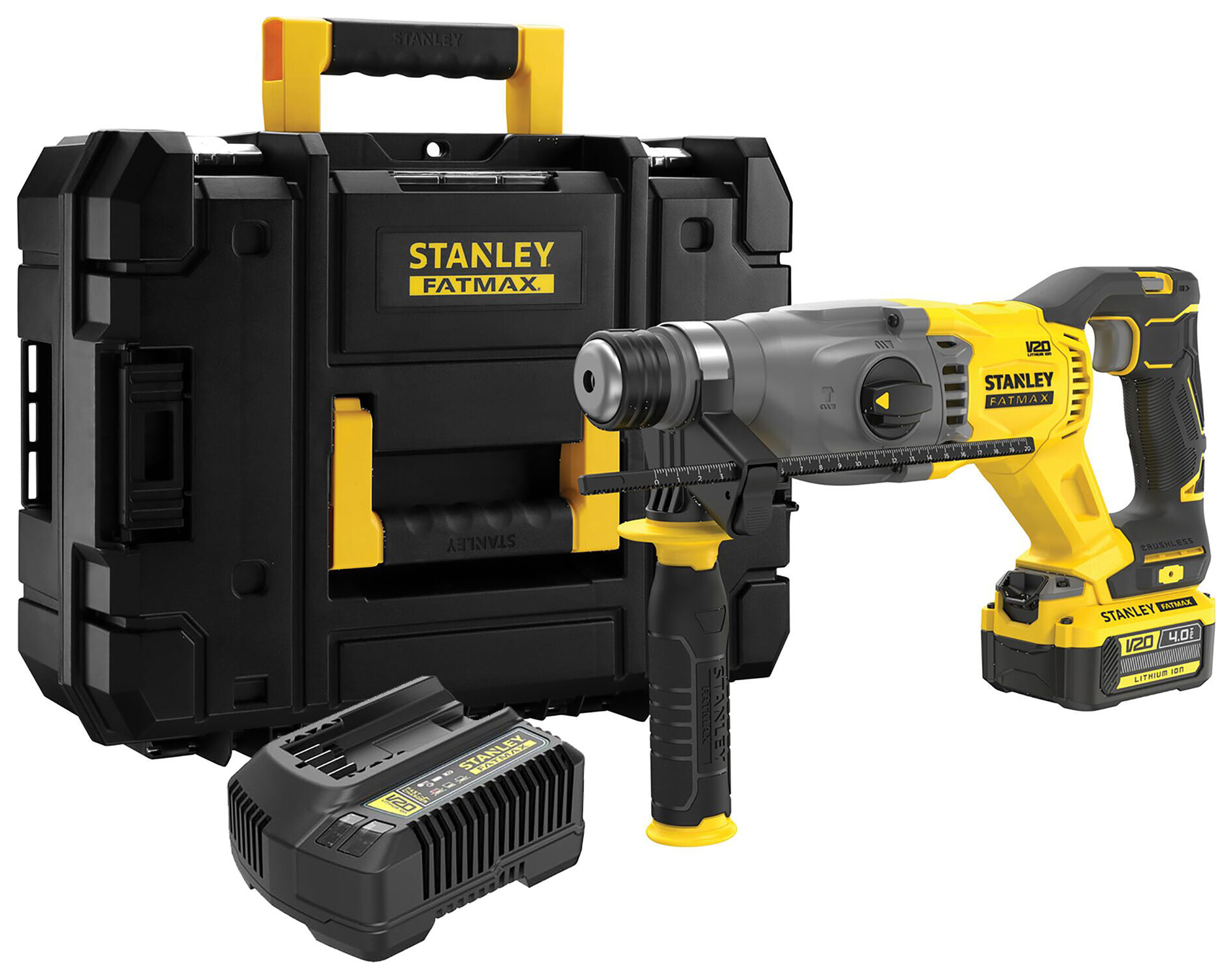 Stanley FatMax V20 SFMCH900m12-GB 18V 1 x 4.0AH Cordless Brushless SDS+ Drill with Pro Stack Case
