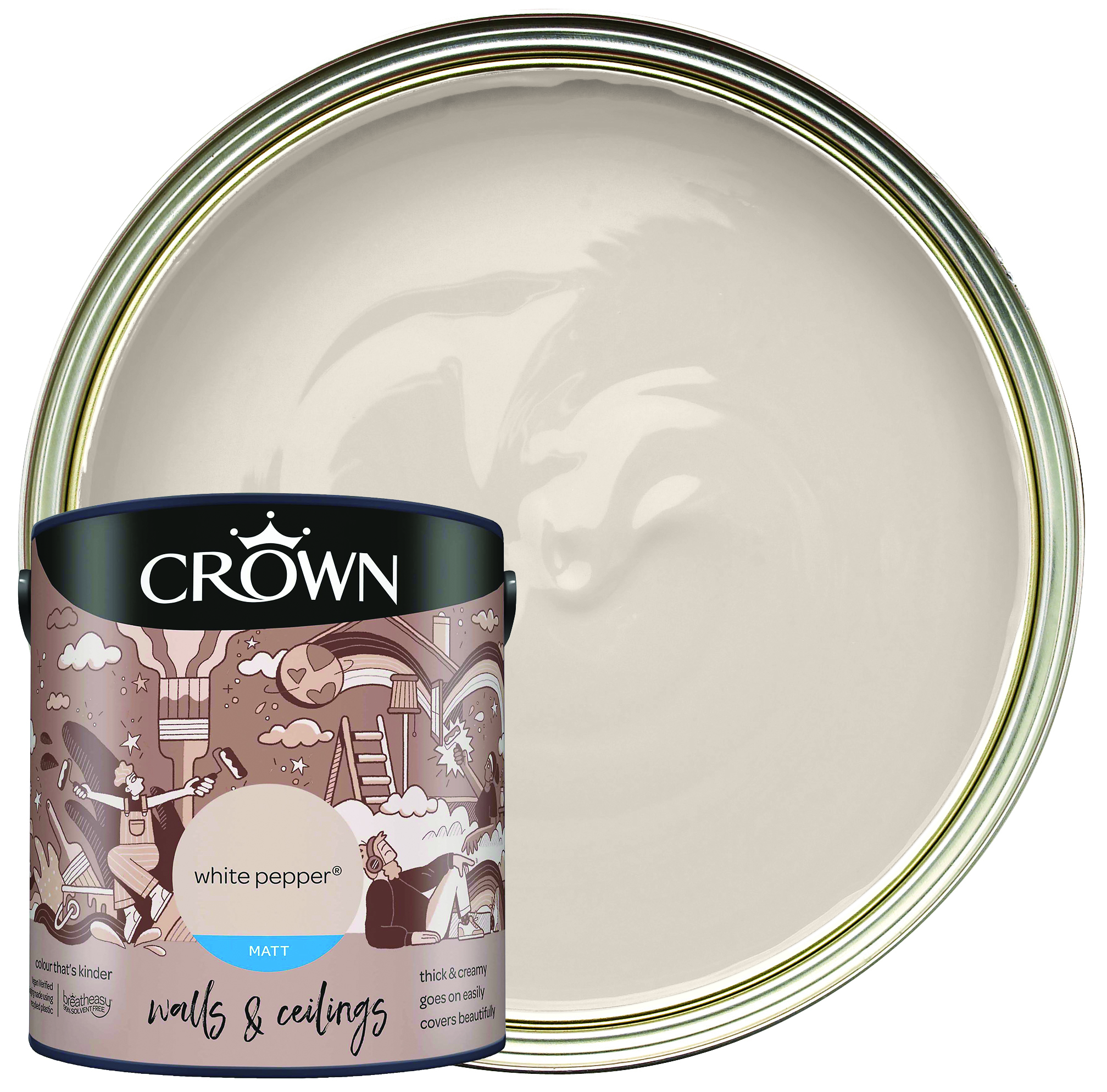 Crown Matt Emulsion Paint - White Pepper - 2.5L