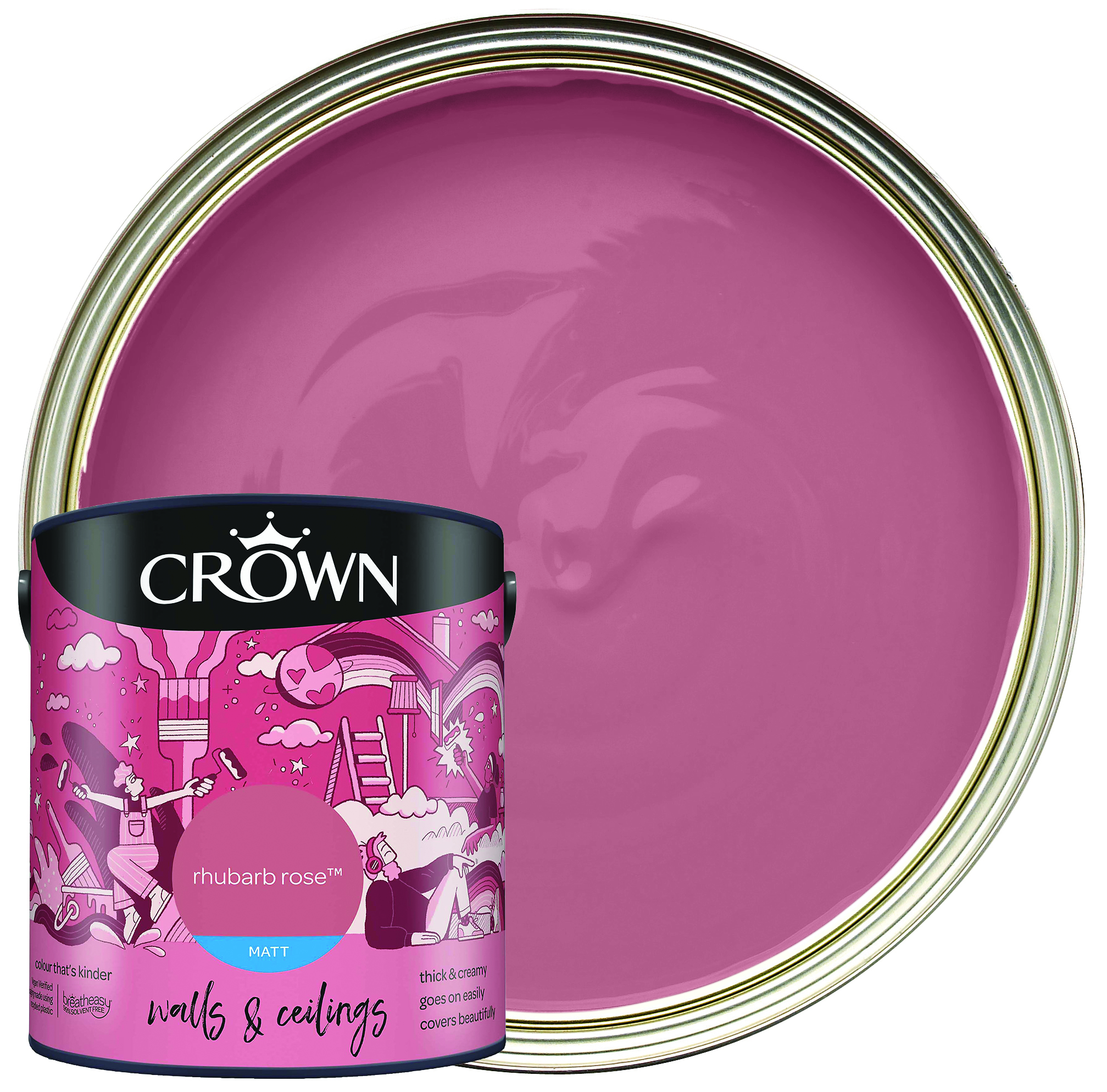 Crown Matt Emulsion Paint - Rhubarb Rose - 2.5L