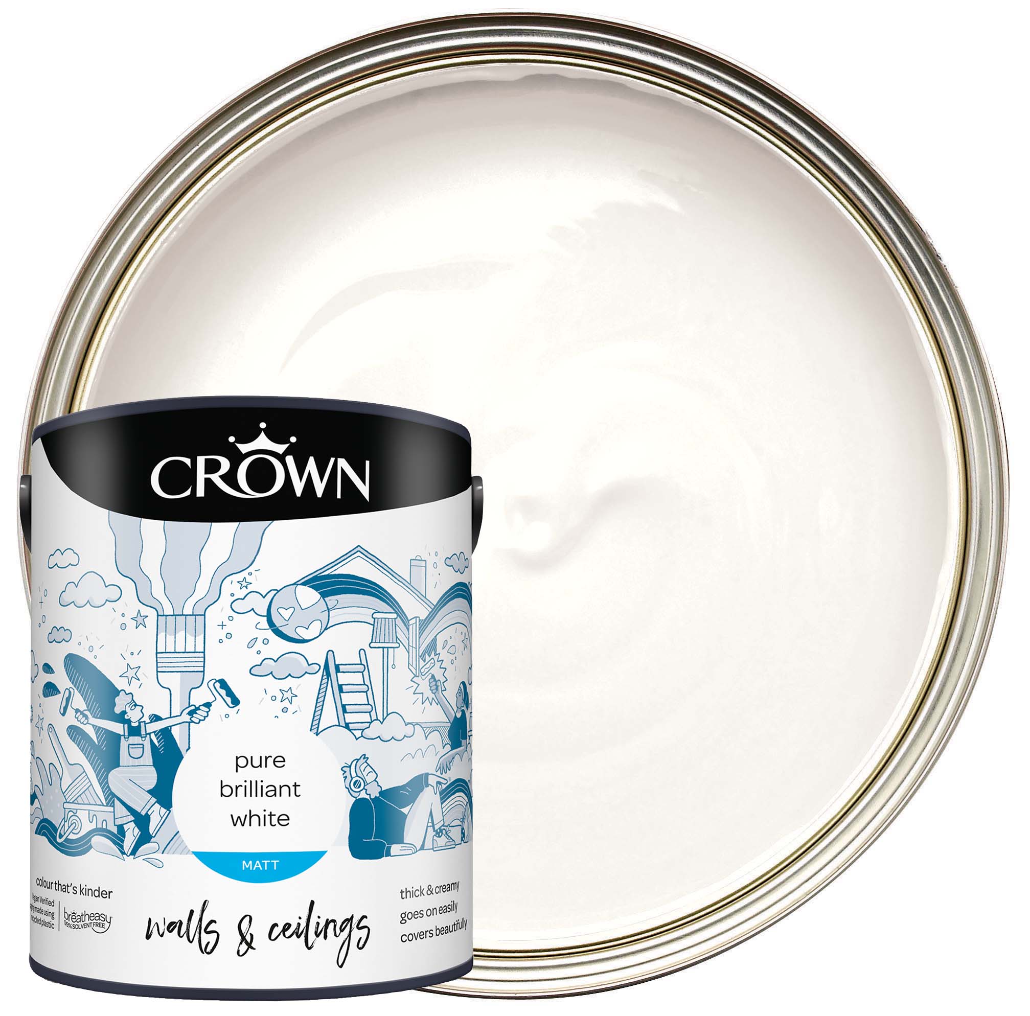 Crown Matt Emulsion Paint - Pure Brilliant White - 5L