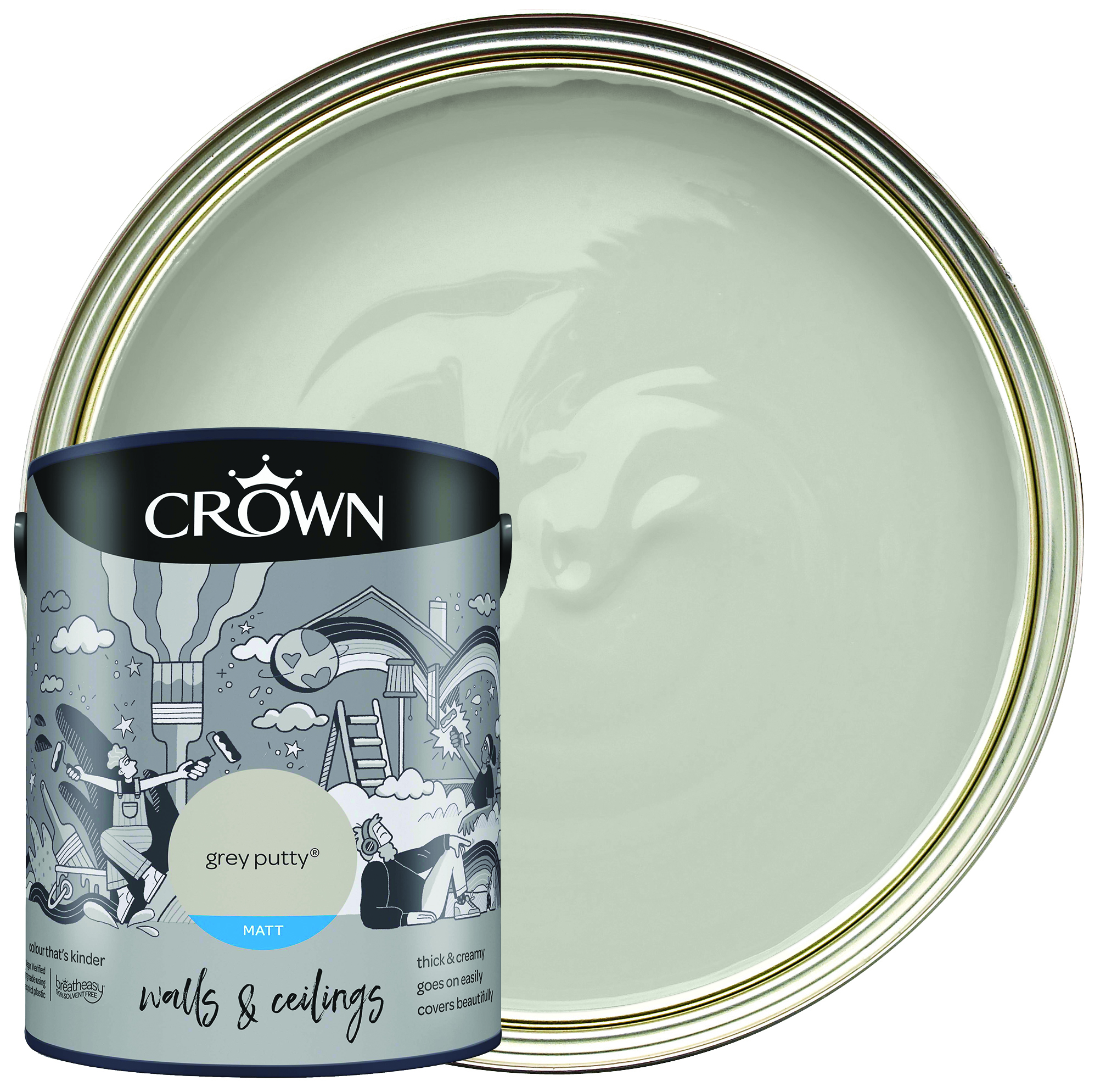 Image of Crown Matt Emulsion Paint - Grey Putty - 5L