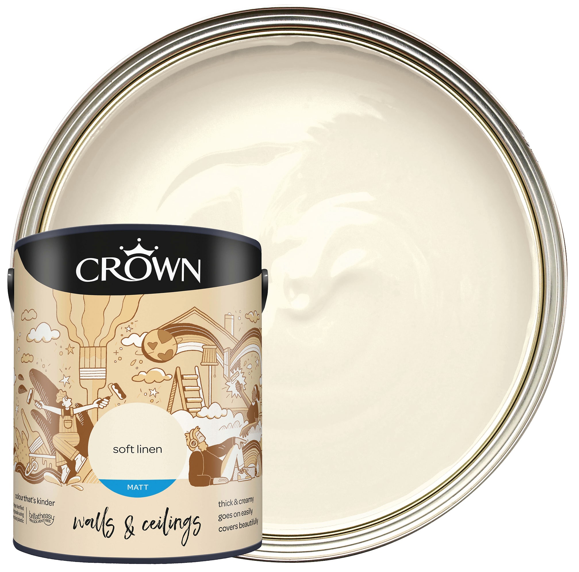Crown Matt Emulsion Paint Soft Linen 5L Wickes.co.uk