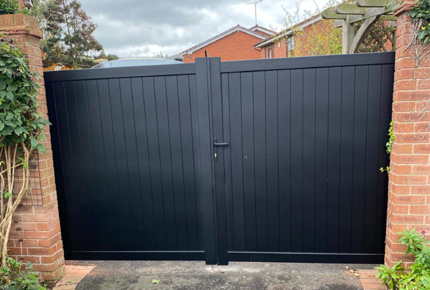 Image of Readymade Black Aluminium Vertical Double Swing Gate - 3250 x 2200mm