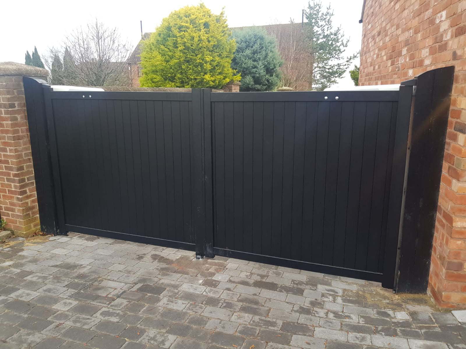 Image of Readymade Black Aluminium Vertical Double Swing Gate - 3750 x 1600mm