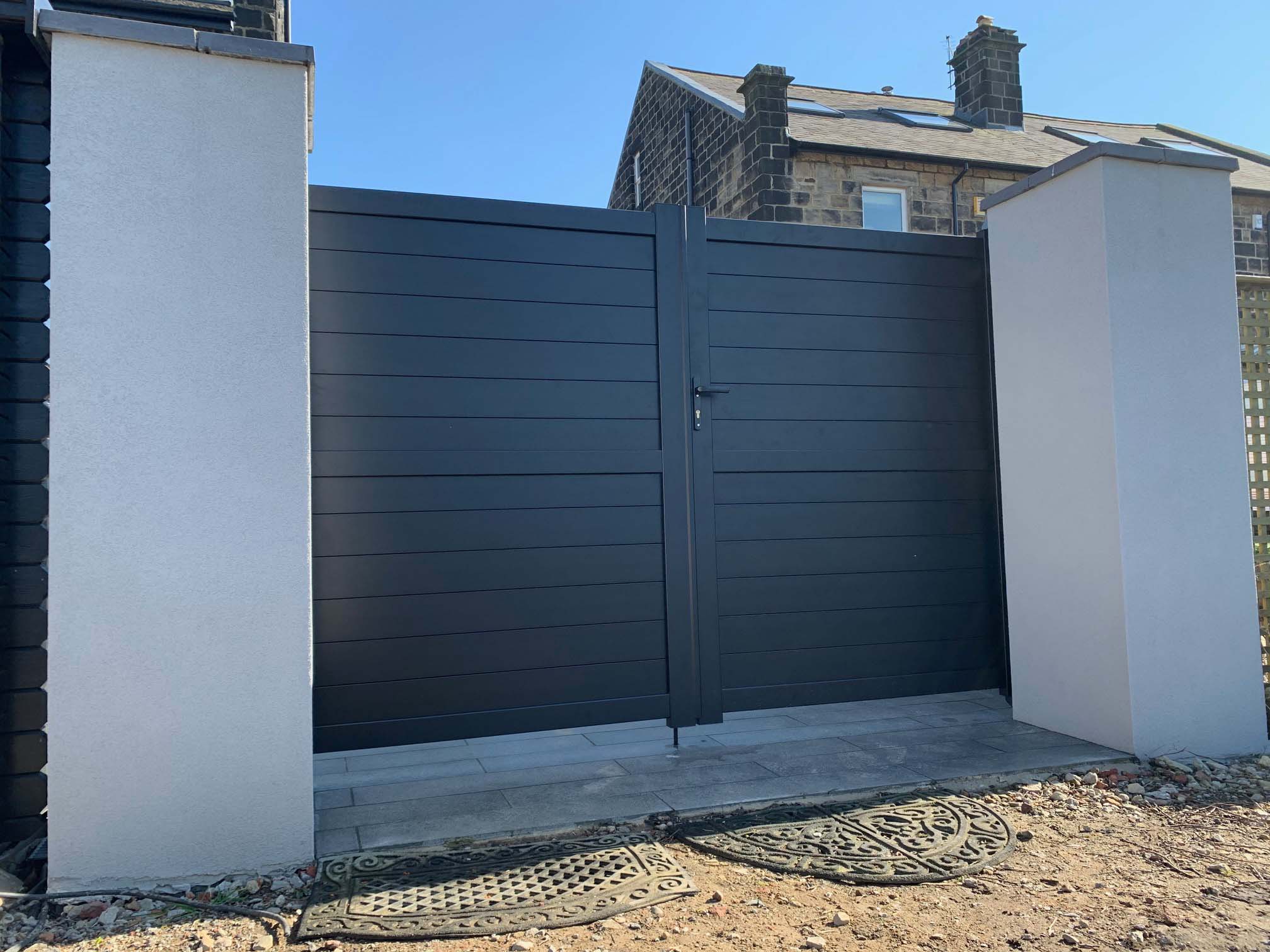 Readymade Anthracite Grey Aluminium Horizontal Double Swing Gate - 3000 x 2000mm