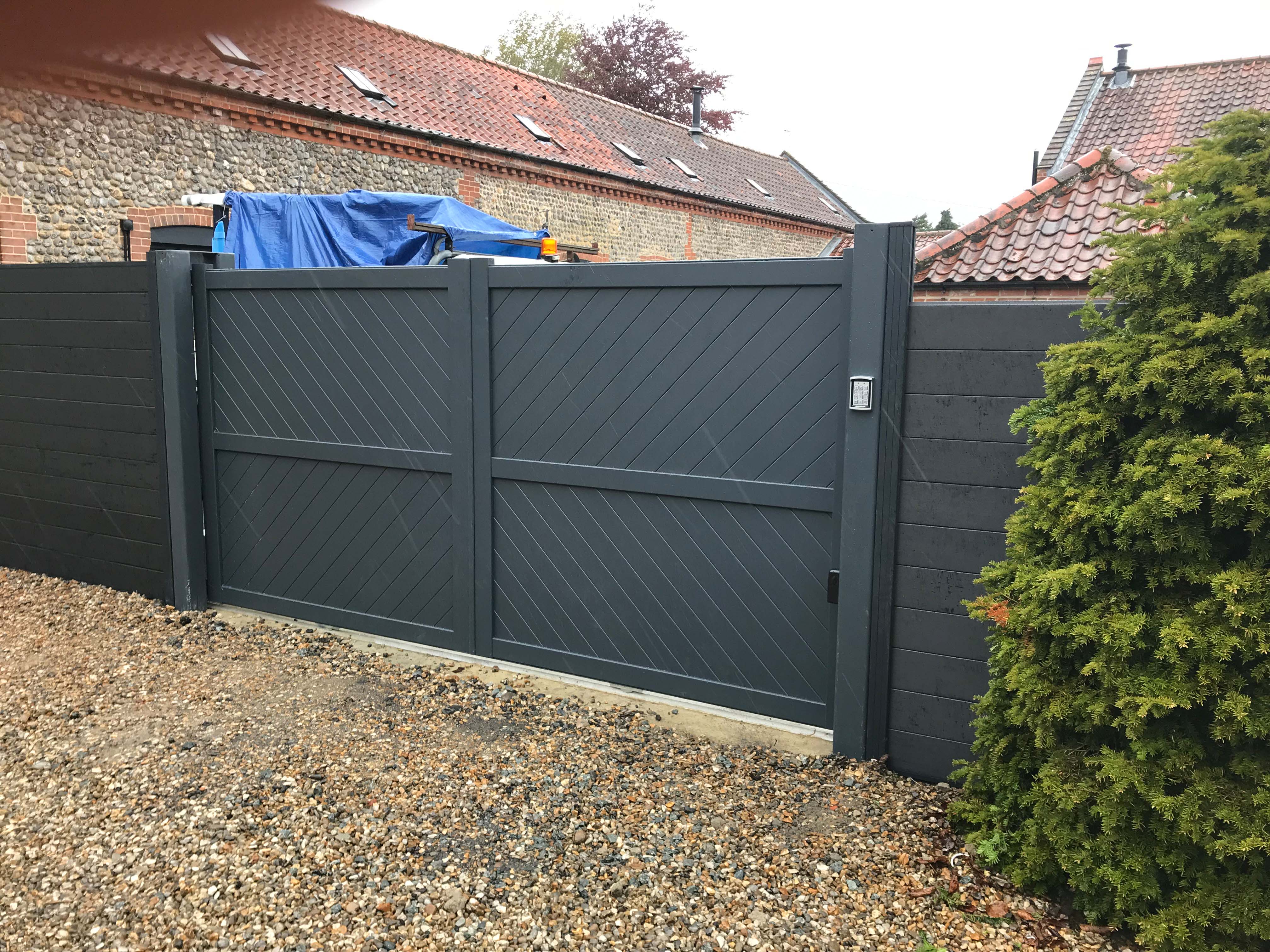 Readymade Anthracite Grey Aluminium Diagonal Double Swing Gate - 3250 x 2000mm