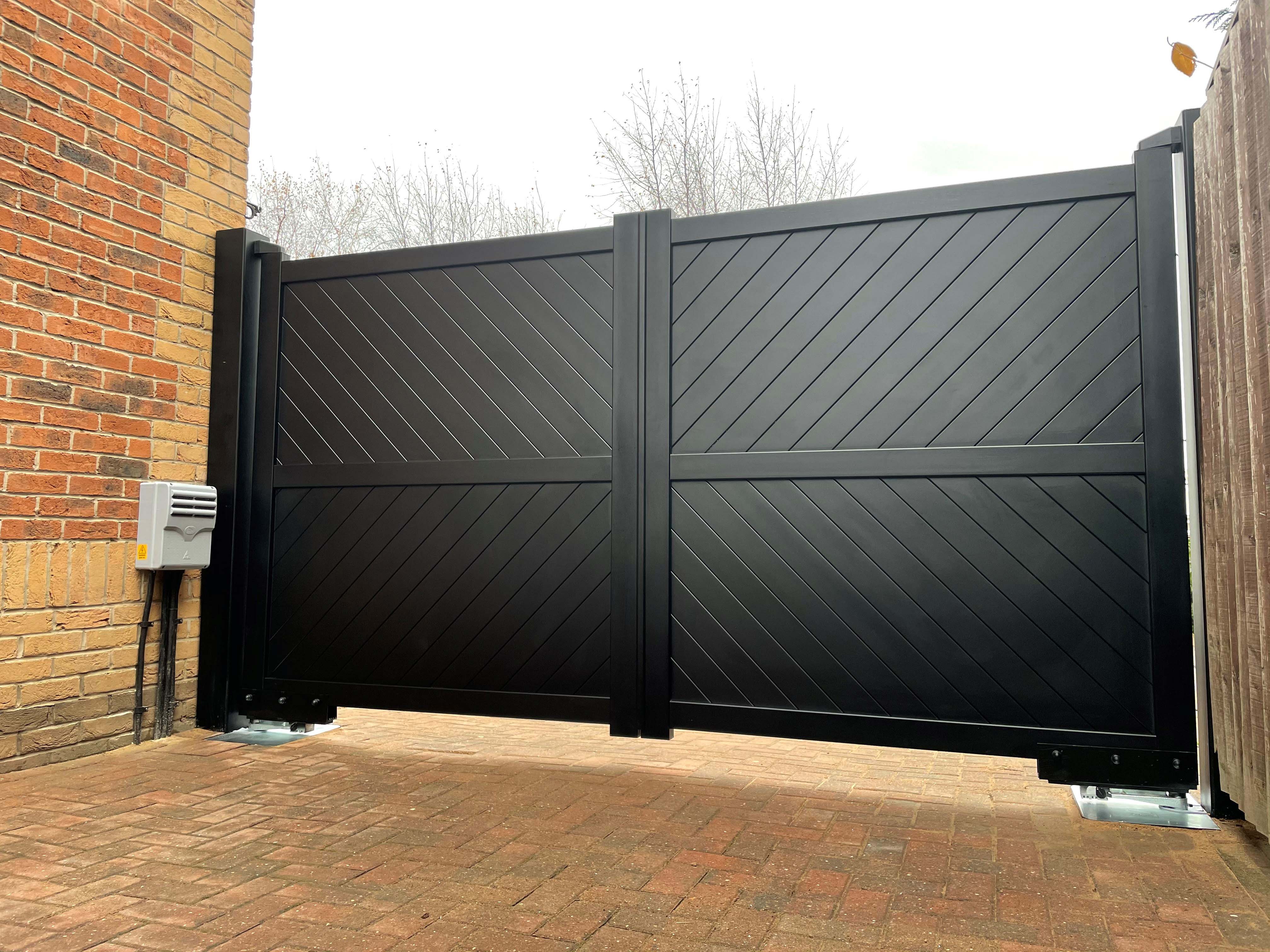 Image of Readymade Black Aluminium Diagonal Double Swing Gate - 3250 x 2200mm