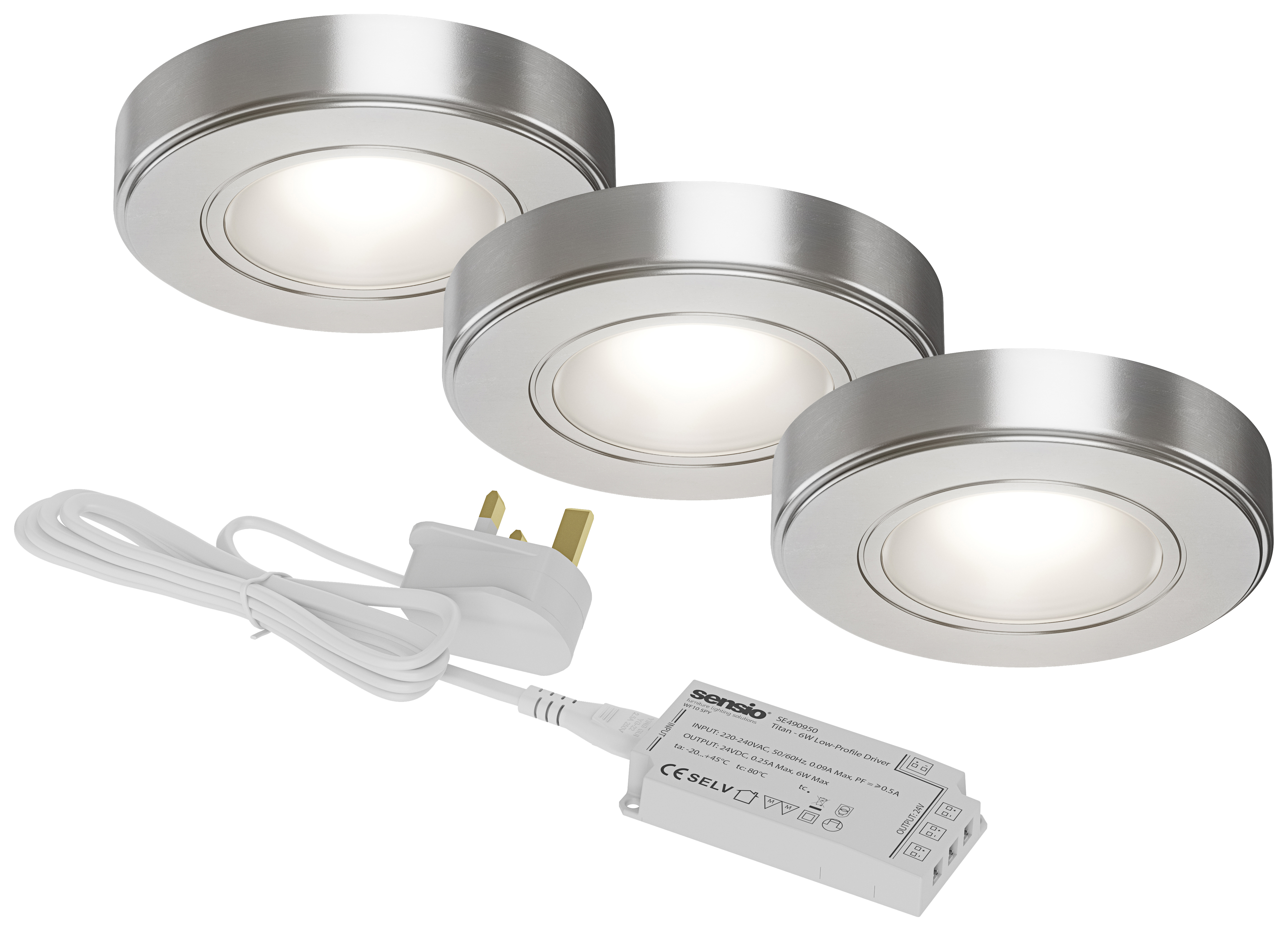 Sensio SE11190N3 Zeta Round Natural White LED Under Cabinet Lights - Pack of 3