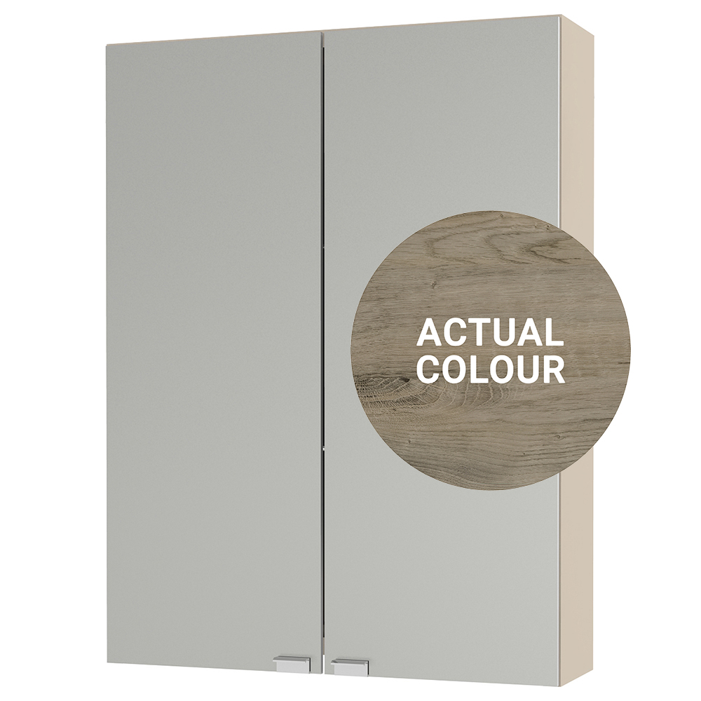 Duarti By Calypso Cascade 500mm Slimline Mirrored 2 Door Wall Hung Unit - Grey Bark