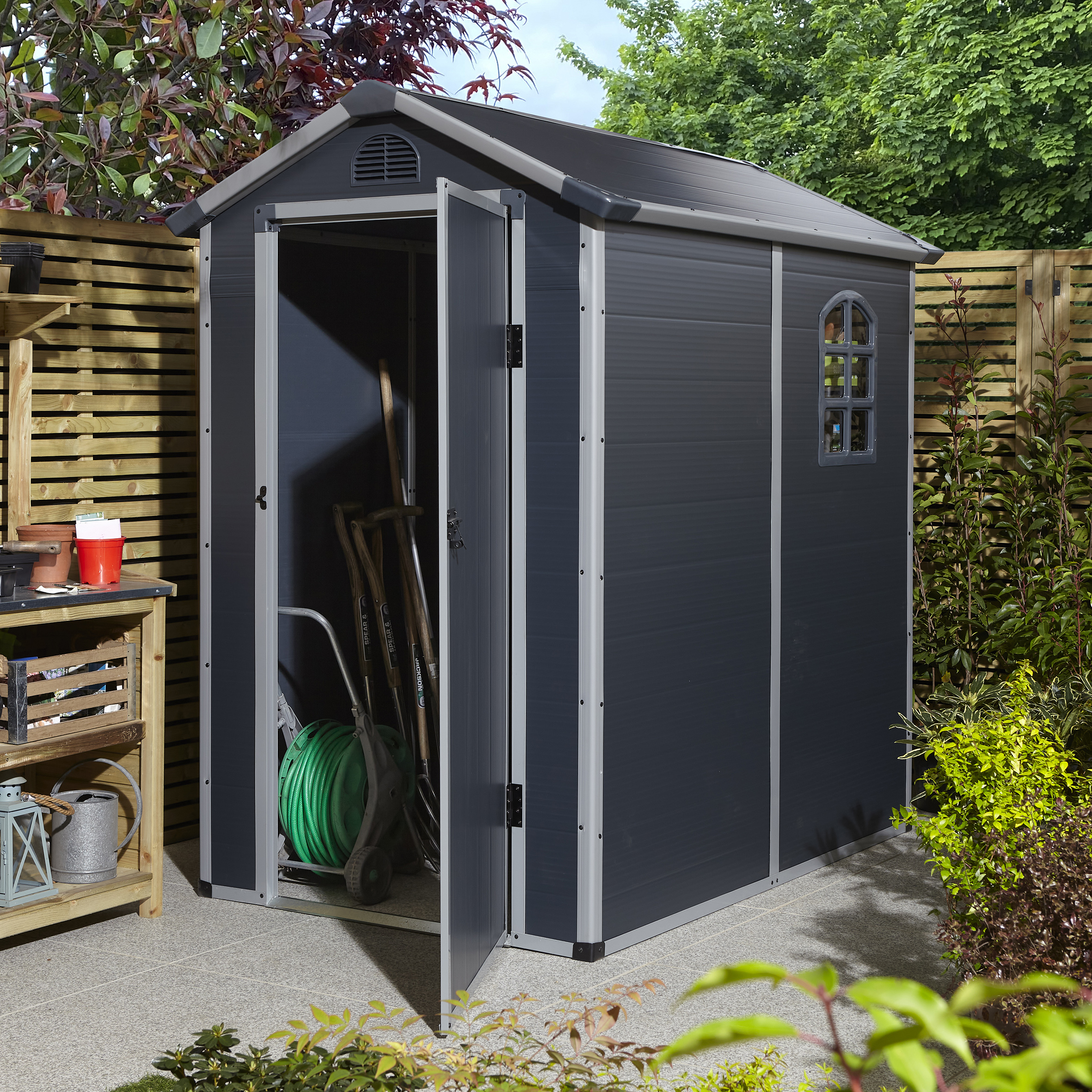 Image of Rowlinson Airevale 4 x 6ft Apex Plastic Shed without Floor - Dark Grey