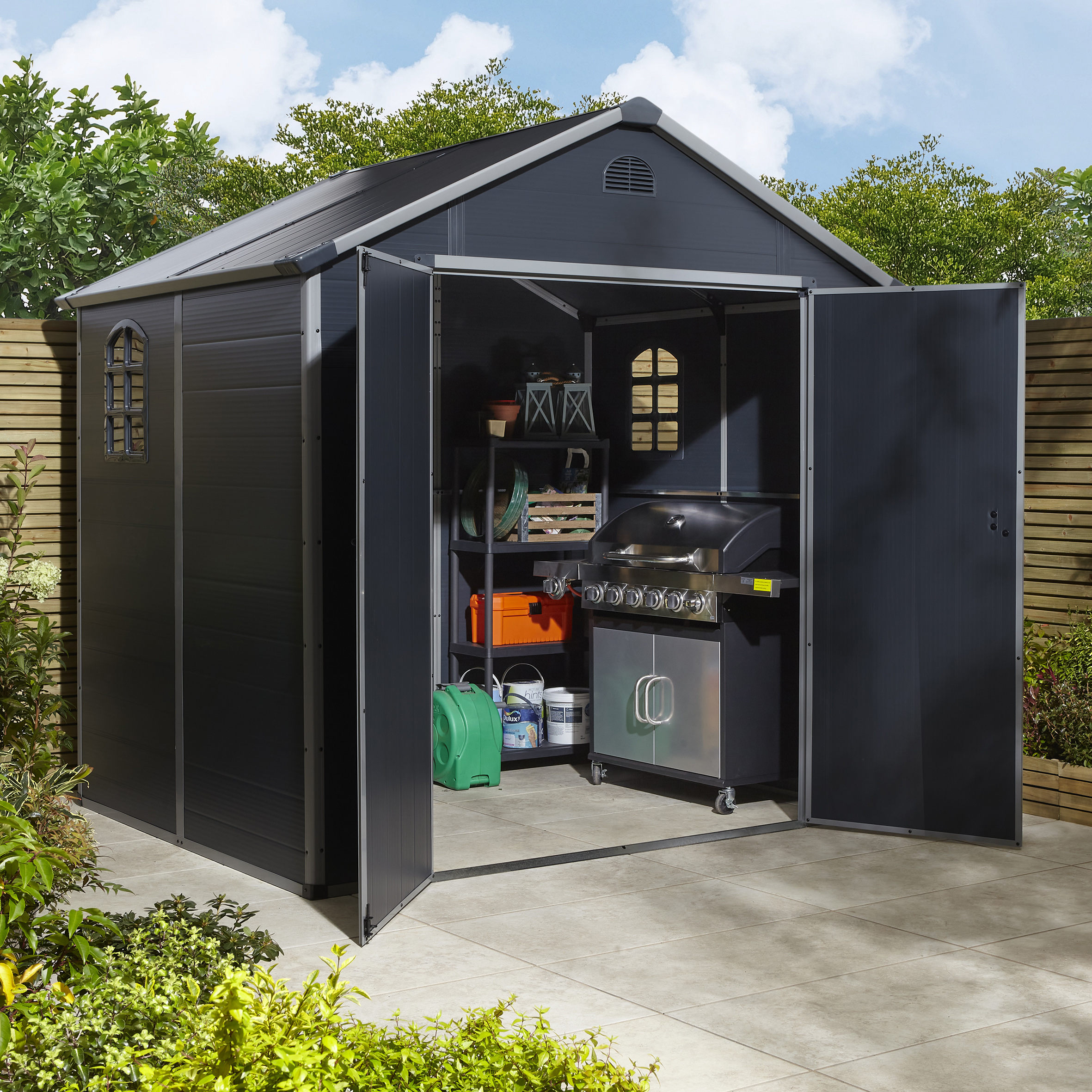 Rowlinson Airevale 8 x 6ft Apex Plastic Shed without Floor - Dark Grey
