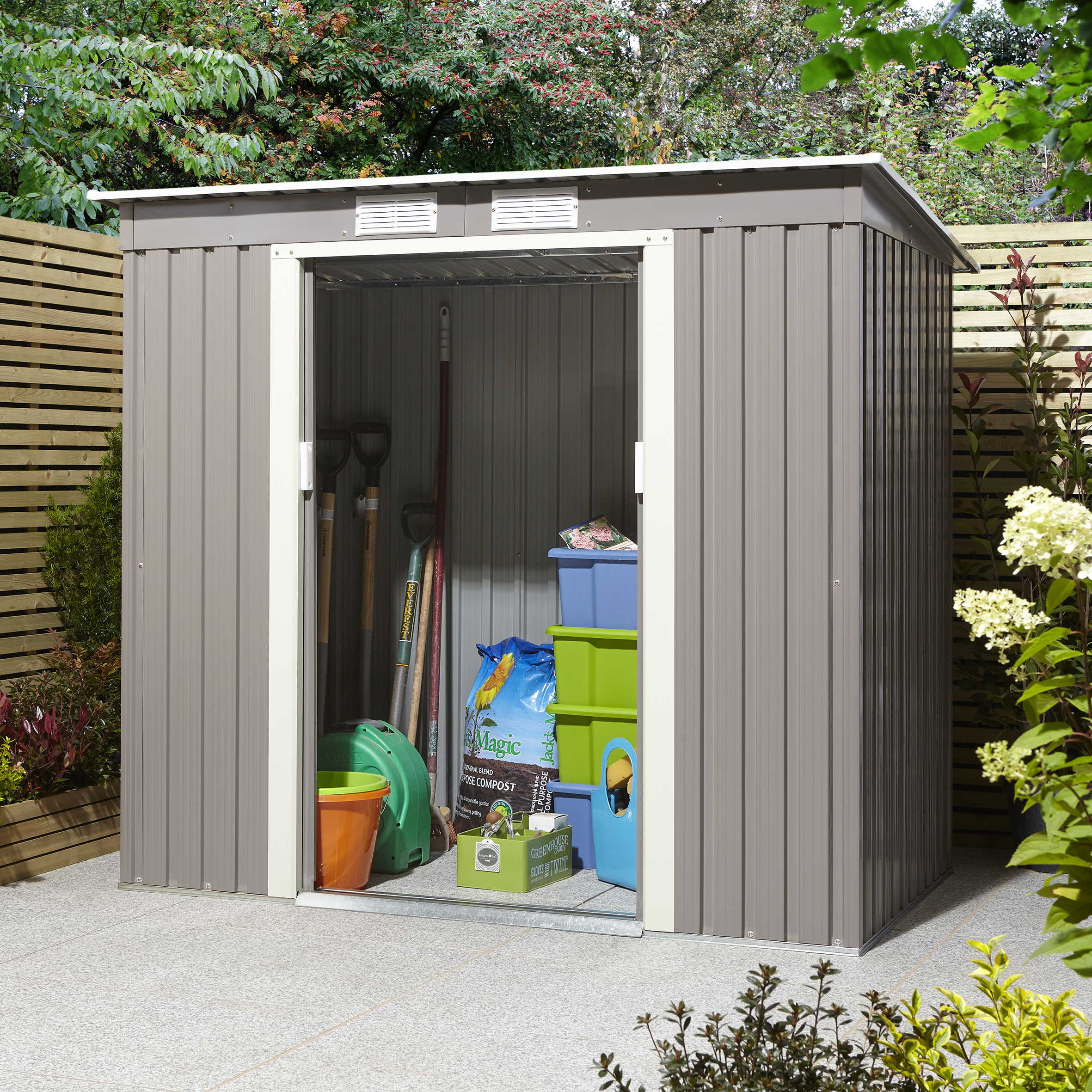 Image of Rowlinson Trentvale 6 x 4ft Metal Pent Shed without Floor - Light Grey