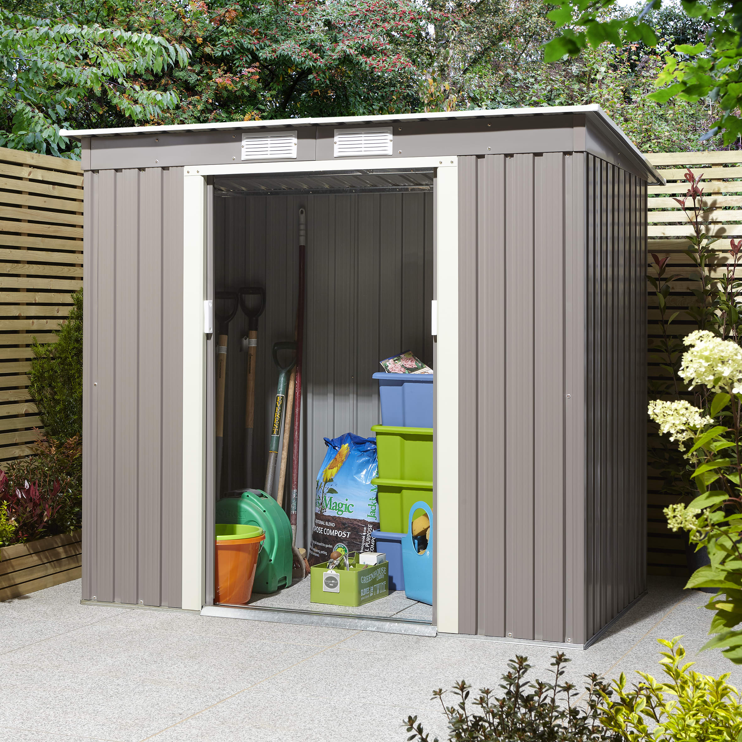 Rowlinson Trentvale 6 x 4ft Metal Pent Shed without Floor - Light Grey ...