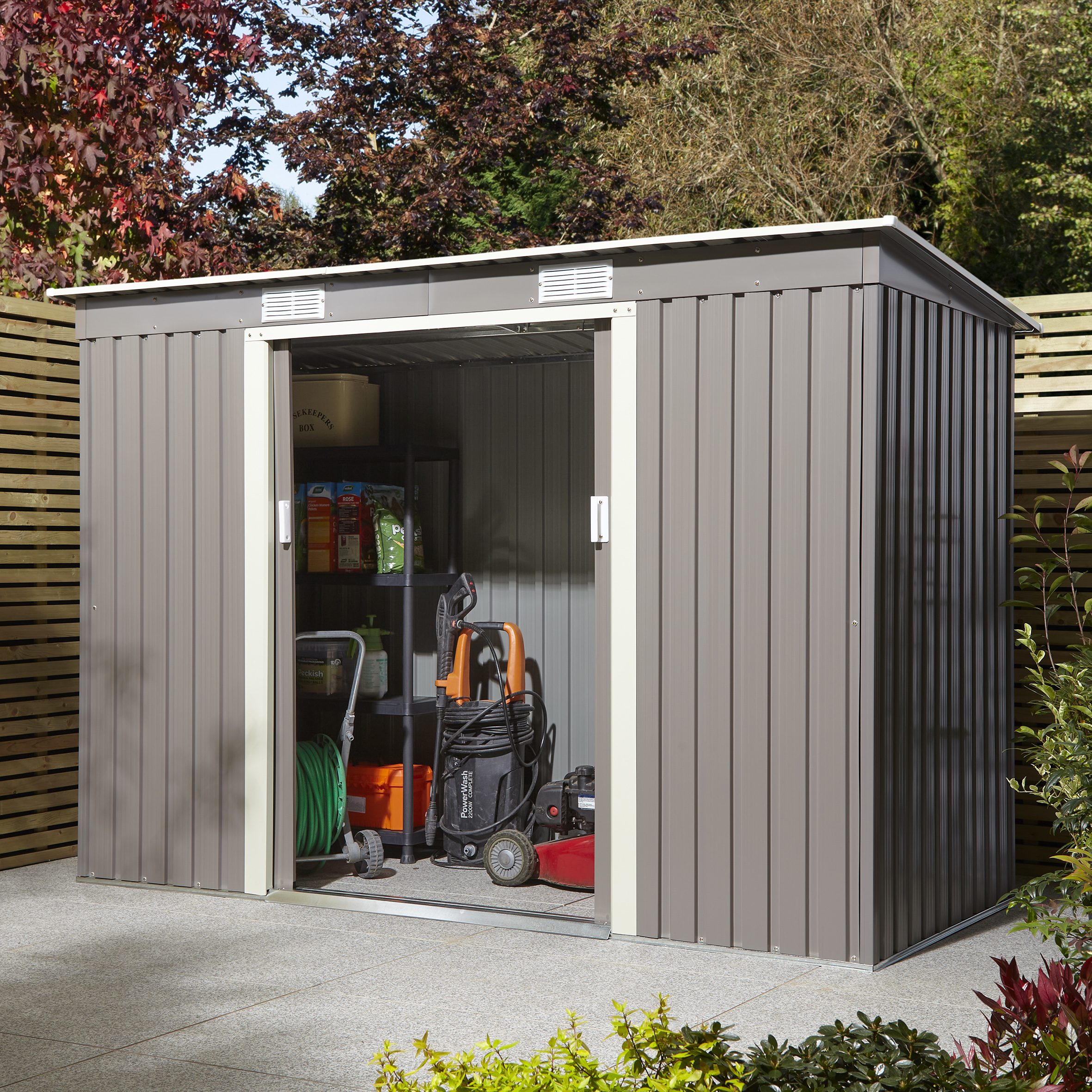 Rowlinson Trentvale Light Grey Metal Pent Shed without Floor - 8 x 4ft