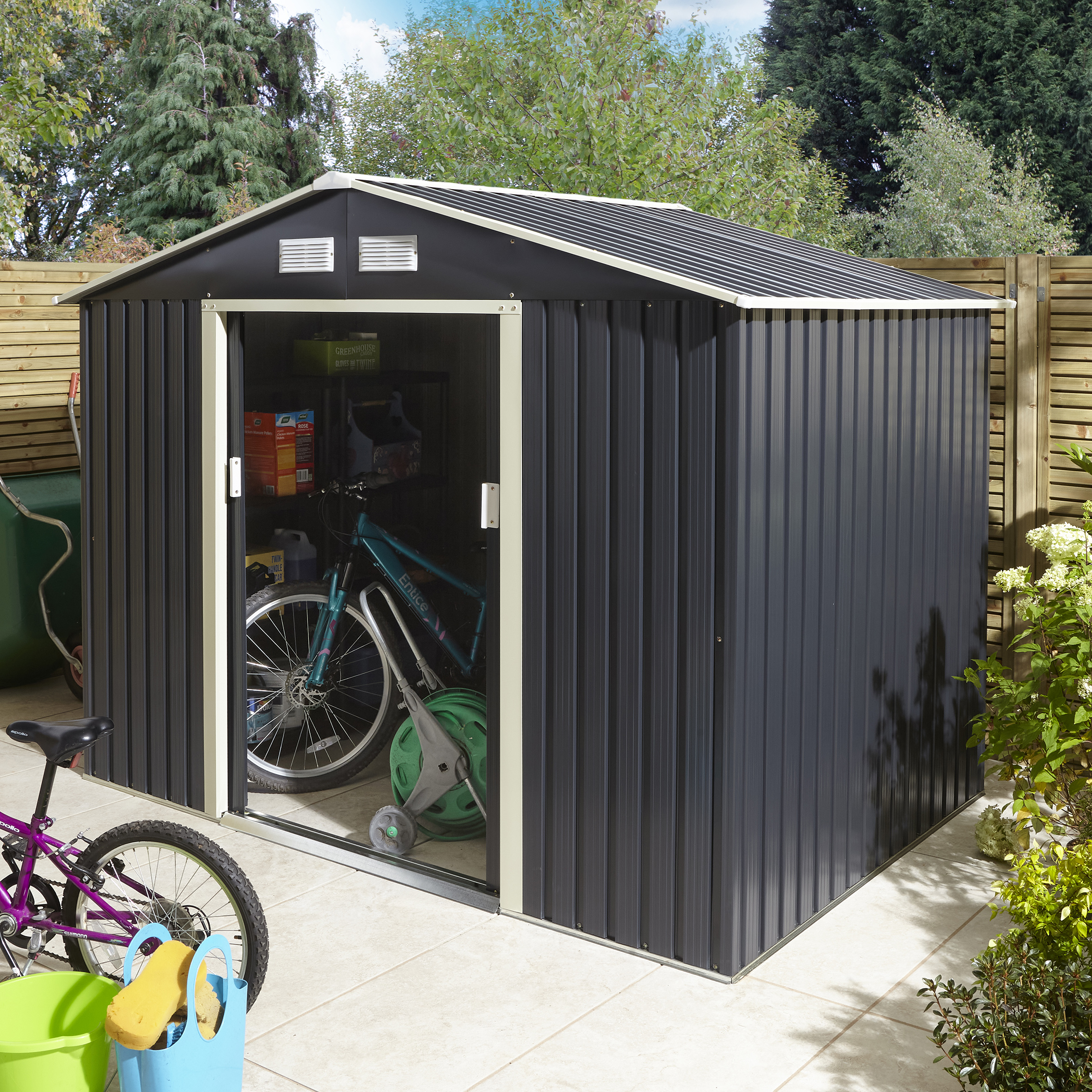 Image of Rowlinson Trentvale 8 x 6ft Metal Apex Shed without Floor - Dark Grey