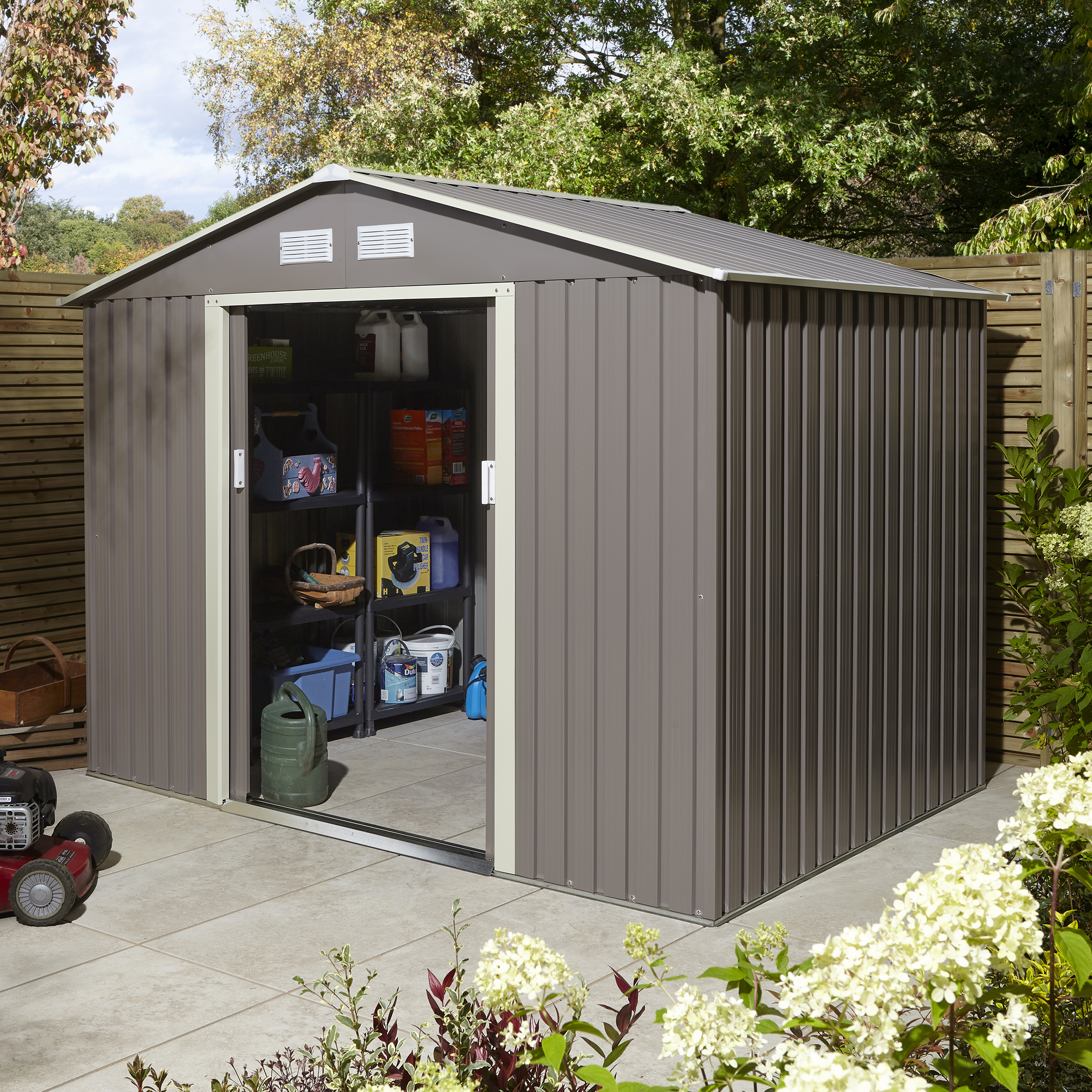 Image of Rowlinson Trentvale 8 x 6ft Metal Apex Shed without Floor - Light Grey