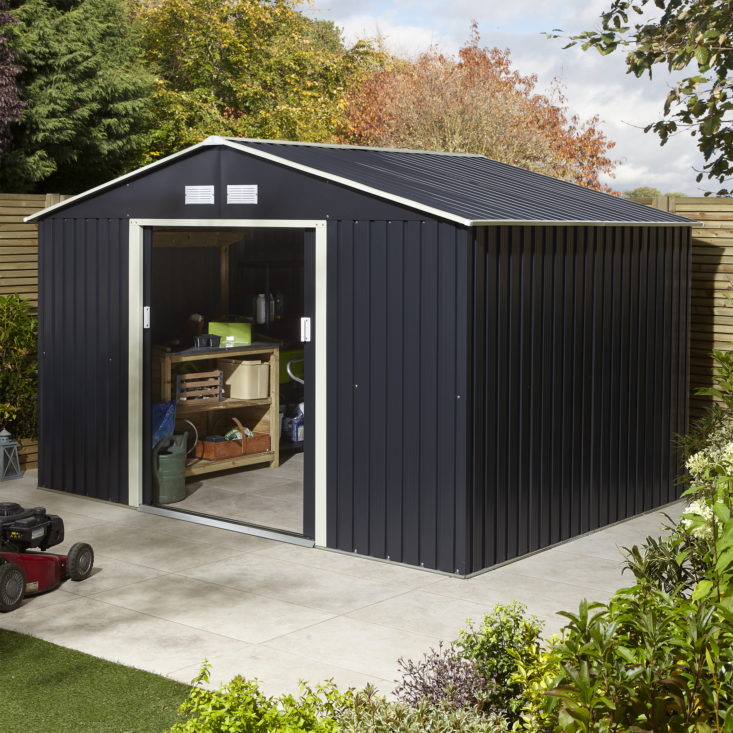 Image of Rowlinson Trentvale 10 x 8ft Metal Apex Shed without Floor - Dark Grey