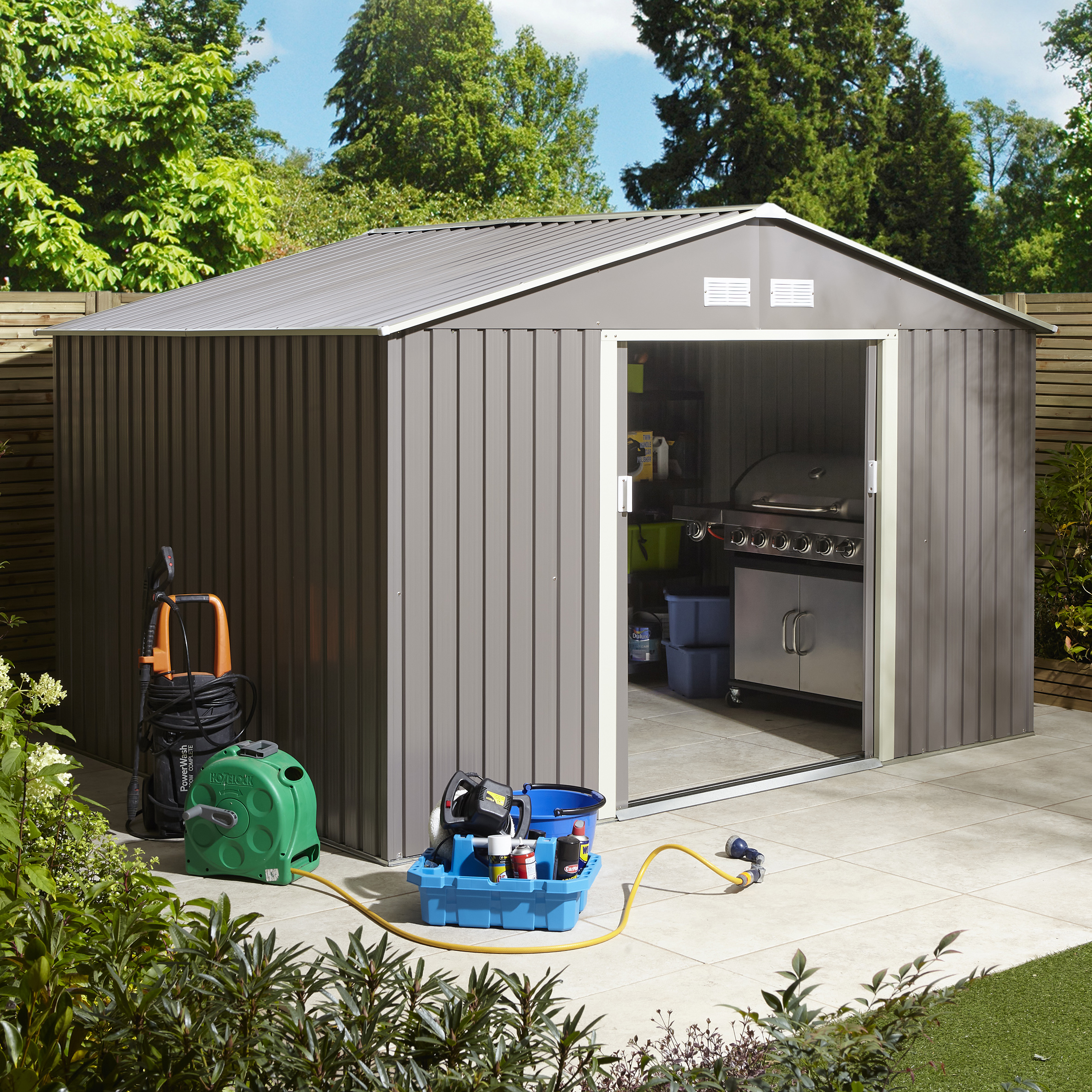 Image of Rowlinson Trentvale 10 x 8ft Metal Apex Shed without Floor - Light Grey