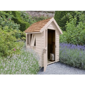 Forest Garden 8 x 5ft Apex Redwood Overlap Forest Retreat Shed Cream with Assembly