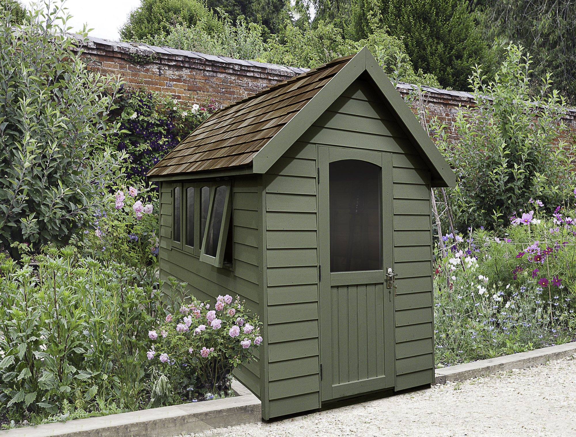 Forest Garden Apex Redwood Overlap Forest Retreat Shed Green with Assembly - 8 x 5ft