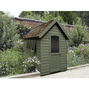 Forest Garden 8 x 5ft Apex Redwood Overlap Forest Retreat Shed Green with Assembly