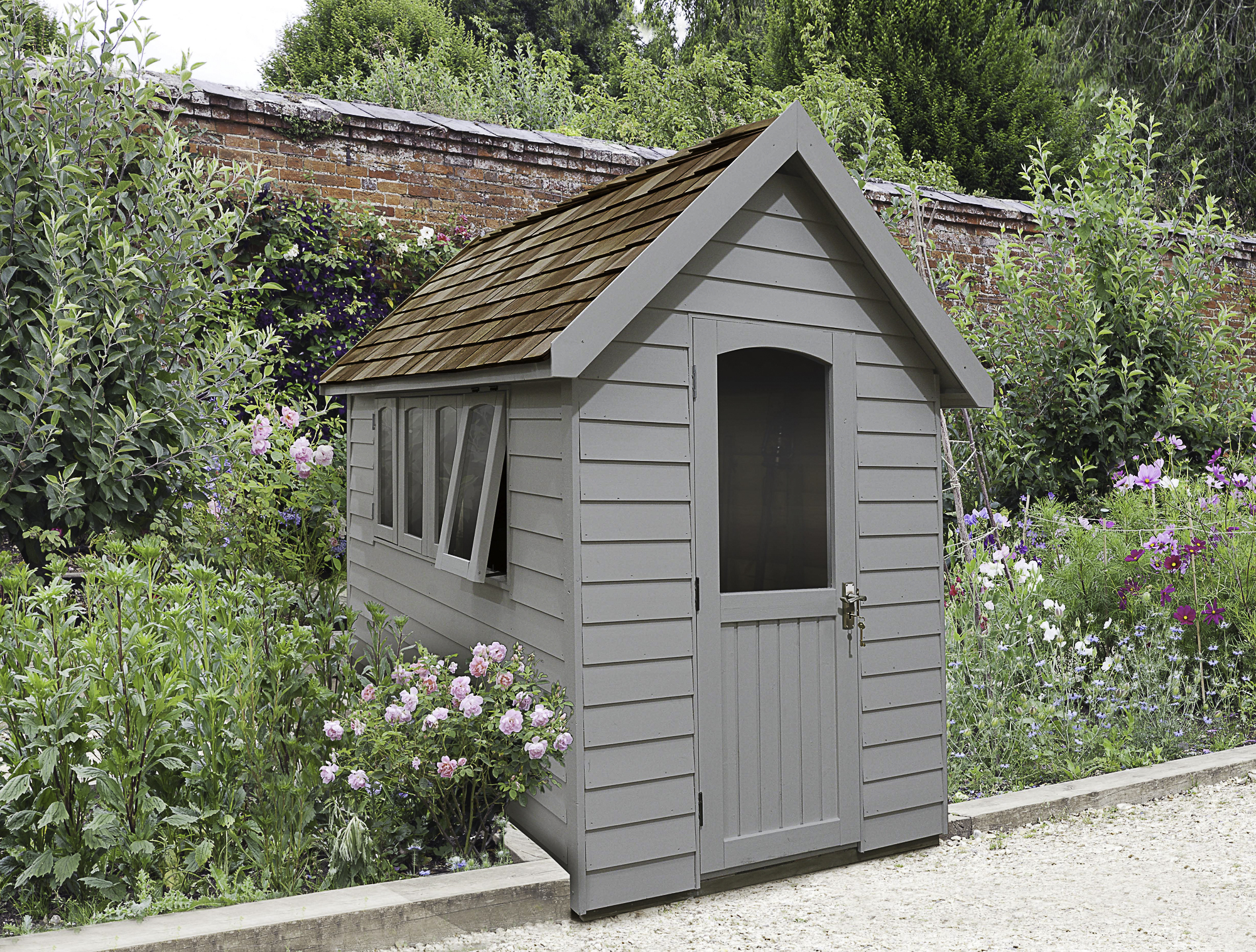 Forest Garden Apex Redwood Overlap Forest Retreat Shed Grey with Assembly - 8 x 5ft