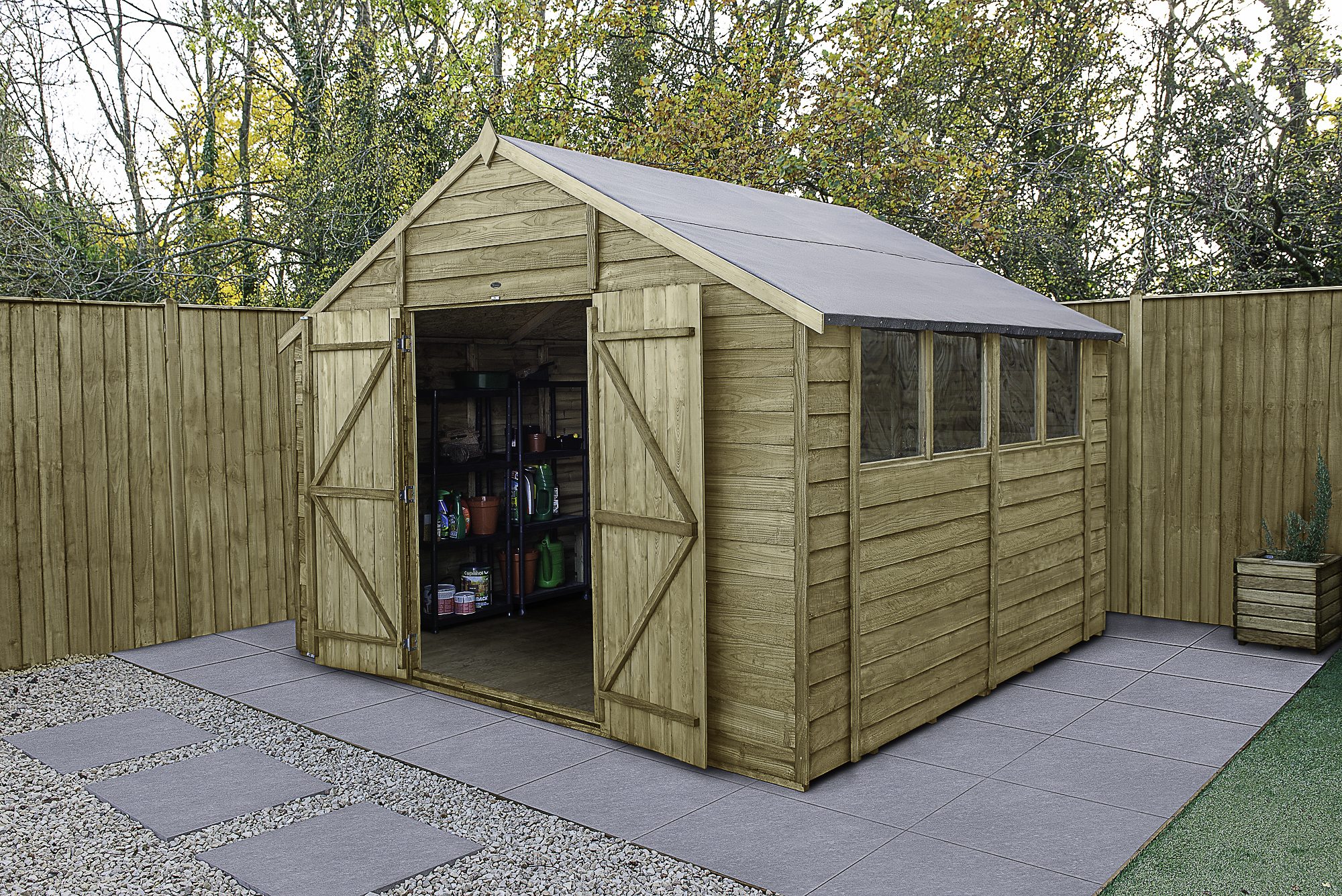 Forest Garden 10 x 10ft Apex Overlap Pressure Treated Double Door Shed with Assembly
